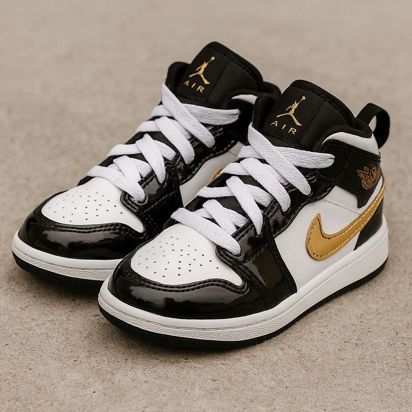 Nike Kids Air Jordan 1 Mid SE Toddler Shoes Size 9 Black Gold White Sneakers
