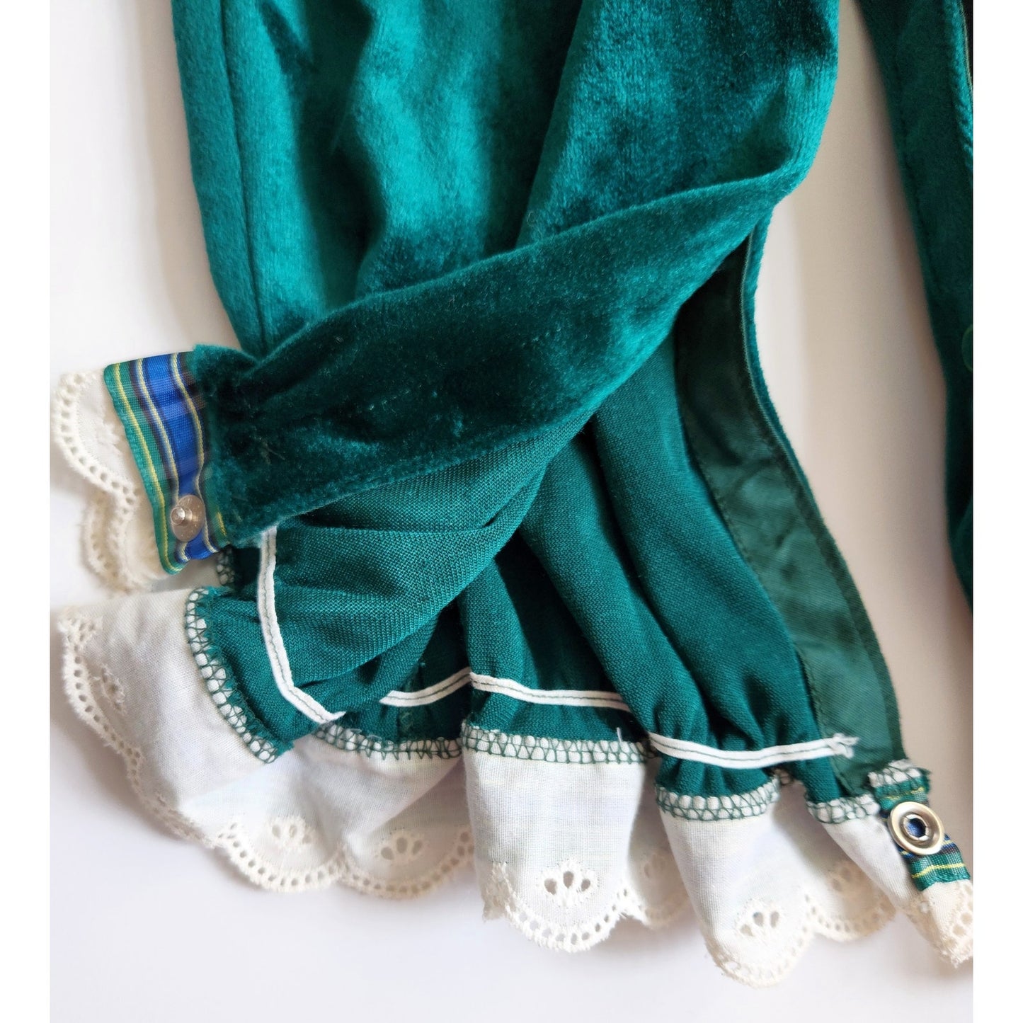 Goodlad Vintage 80s Green Velour Eyelet One Piece Infant Jumpsuit Sz 18 mos
