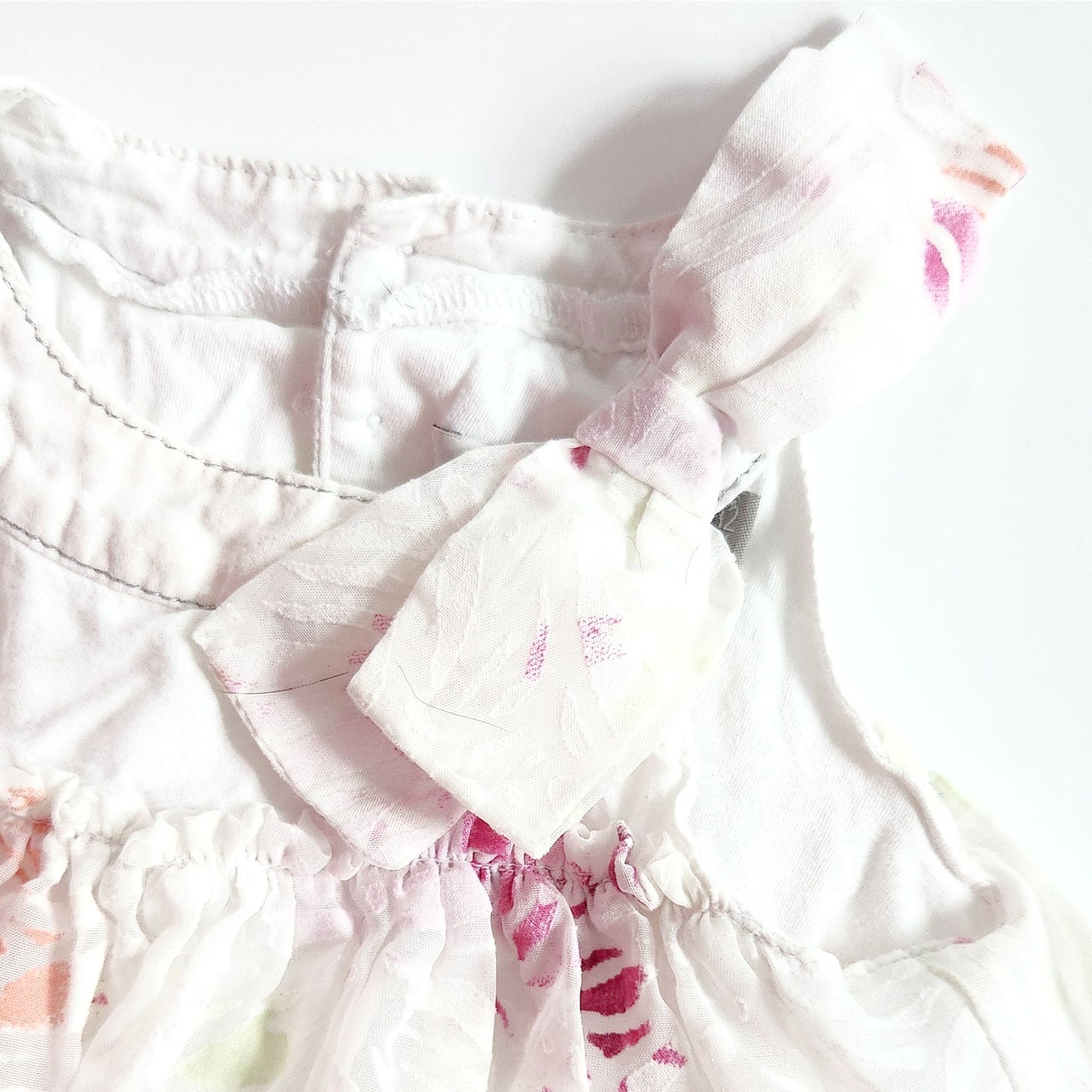 Catimini Infant White Flower Burnout Orange & Pink Sleeveless Dress Size 12 mos
