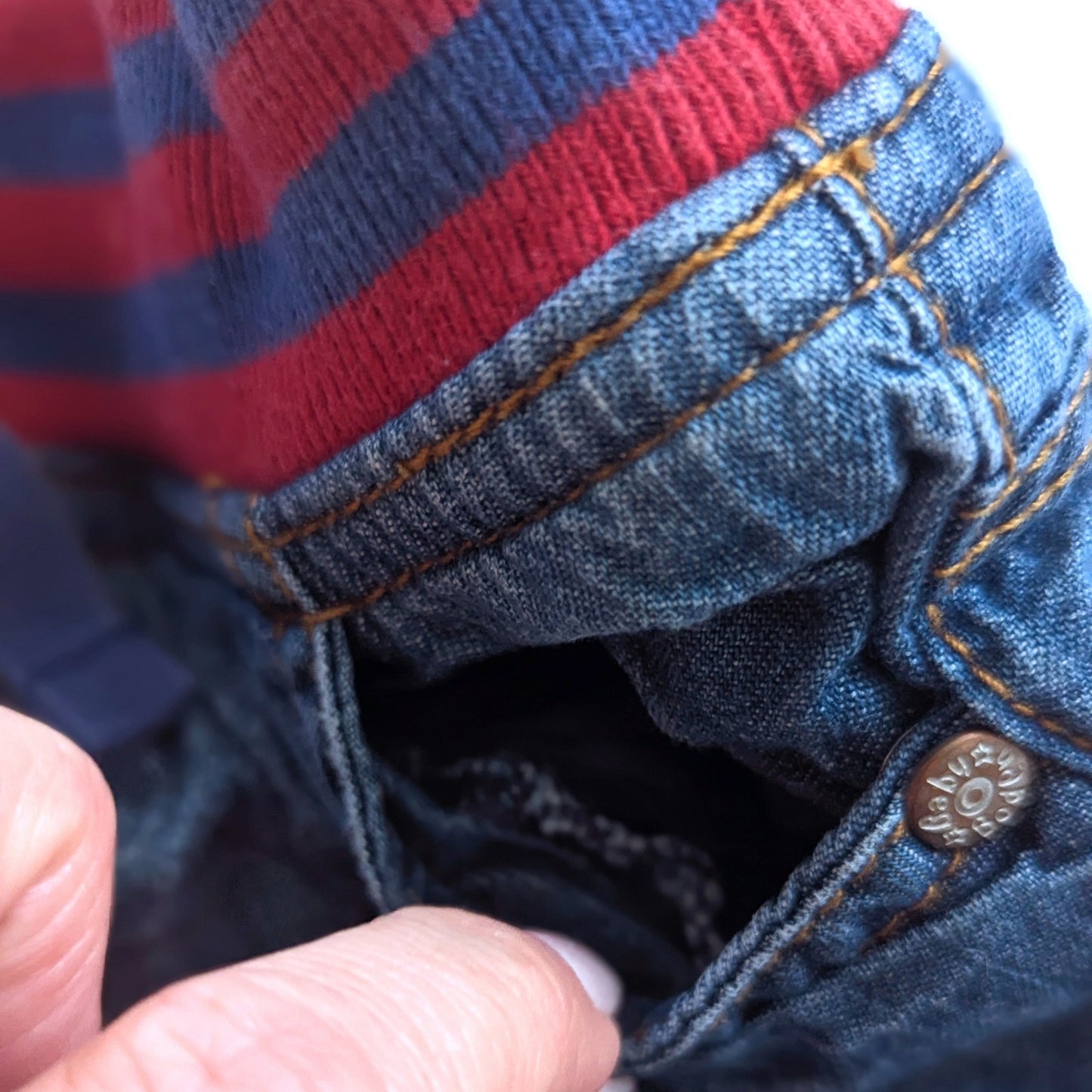 Vintage Y2K Baby Boden Blue Denim Jeans Pants Red Elastic Waistband Lined VGUC