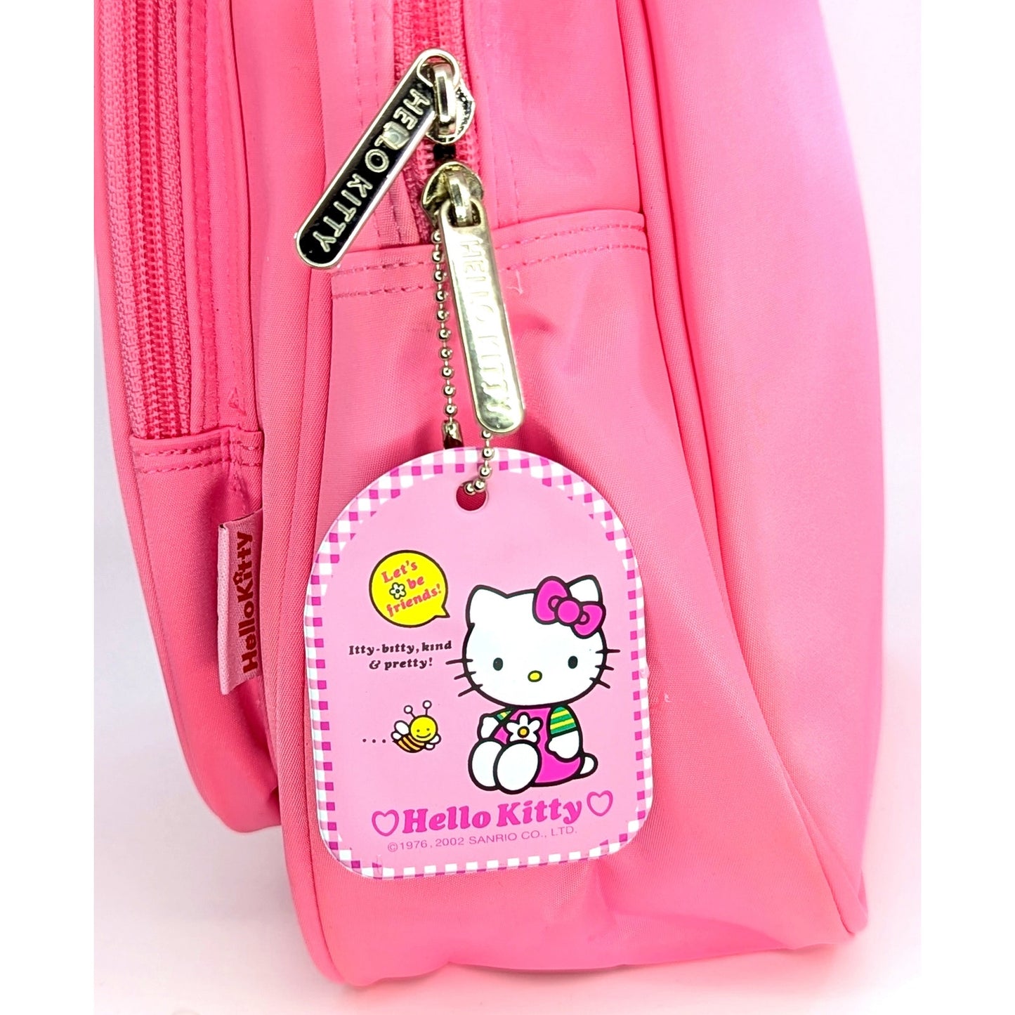 Vintage 2002 Kids Sanrio Hello Kitty Pink Bag β Cherries Daisies Gingham Print β "Letβs Be Friends" β Kawaii Collectible Tote β NWT