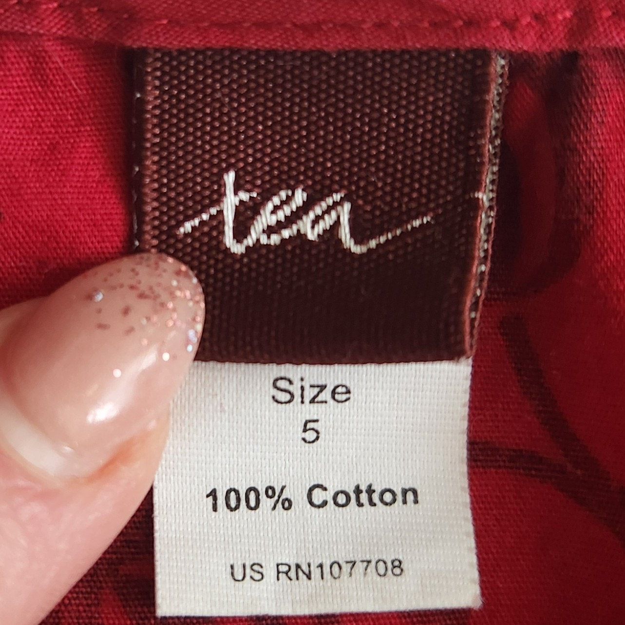 Tea Collection Red Floral Scroll Long Bell Sleeves Wrap Dress Cotton Size 5