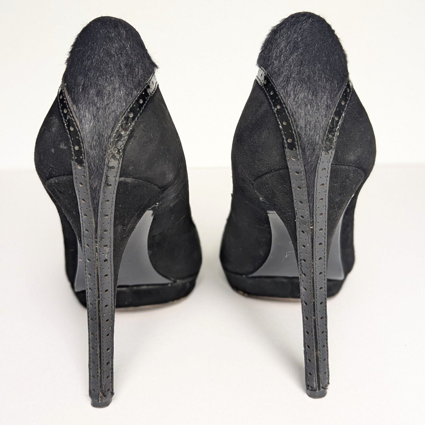 Brian Atwood Women's Black Suede Patent Leather Pony Hair Stiletto Heels Size 41 | 10
