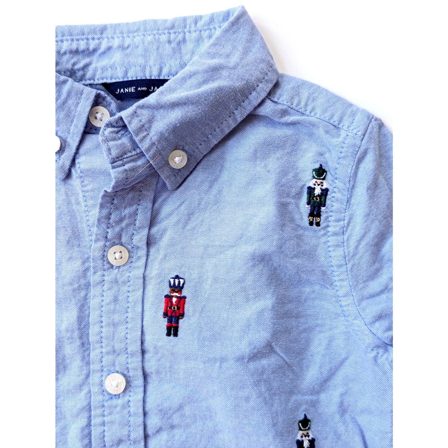 Janie and Jack Embroidered Oxford Shirt Nutcracker Blue Button-down Sz 18-24 mos