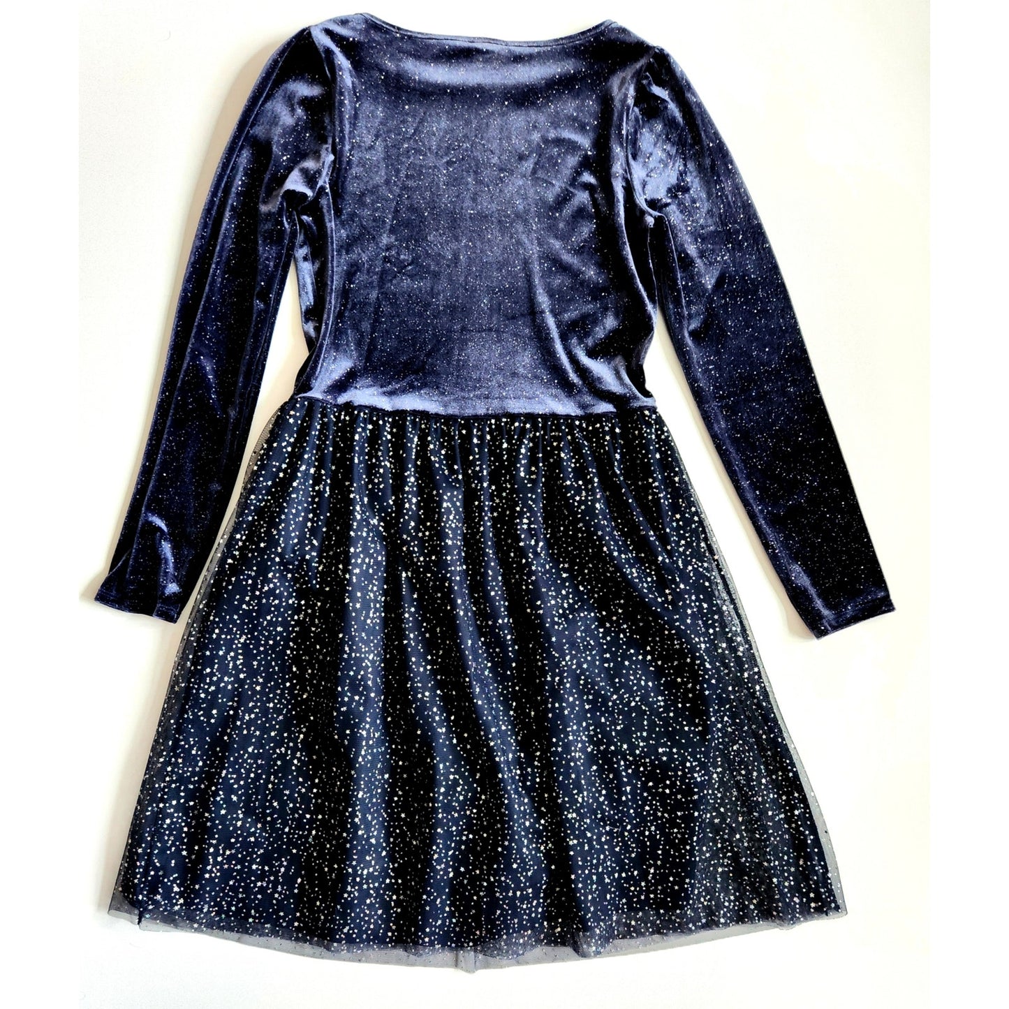 J.Crew Crewcuts Girls' Tulle Long Sleeved Sparkle Velvet Dress Navy Blue Sz XL