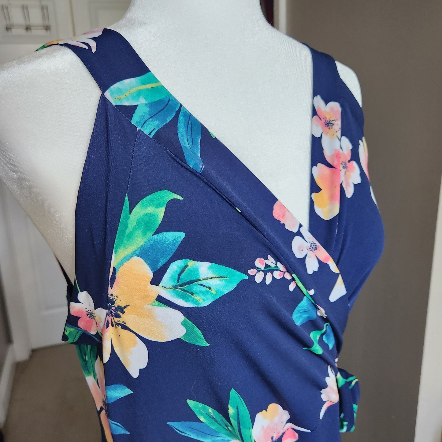 Market & Spruce Women's Blue Floral Hellena Wrap Maxi Dress Size L