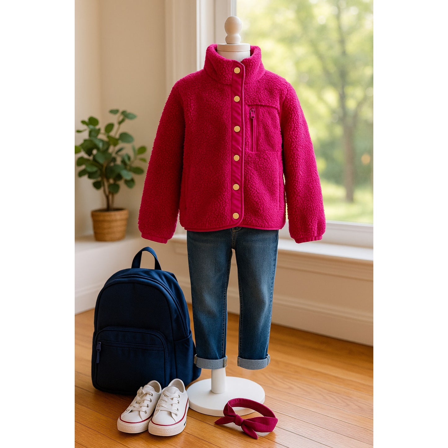 J.Crew Crewcuts Girls' Sherpa Fleece Magenta Snap Jacket Size XL Jersey Lined