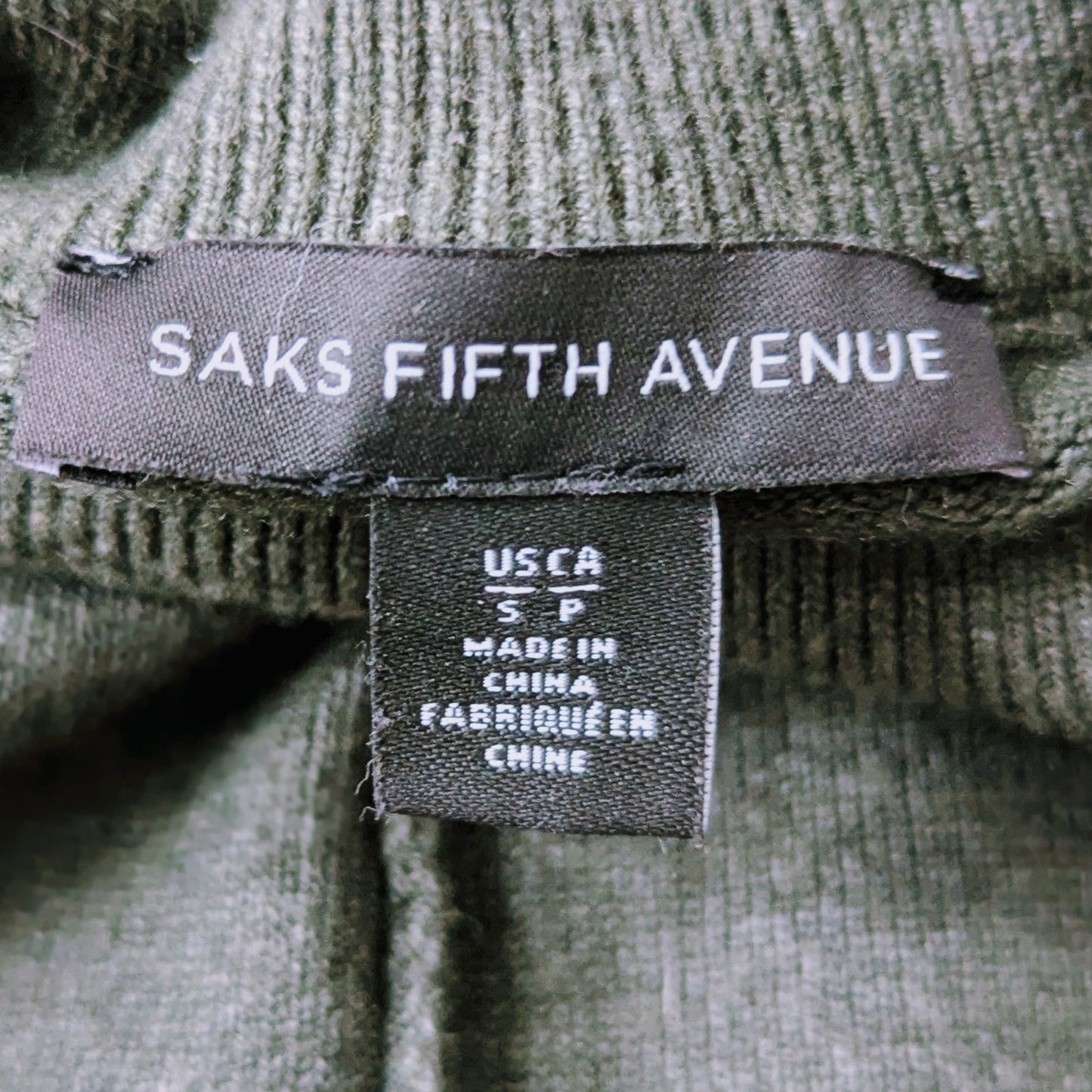 Saks Fifth Avenue Faux Fur Cuffs Sweater Olive Green Size Small