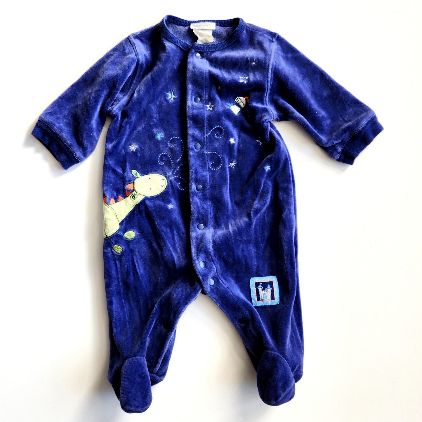 Carter's Vintage Y2K Blue Dragon & Knight Velour Footed Pajamas Sz 0-3 mos