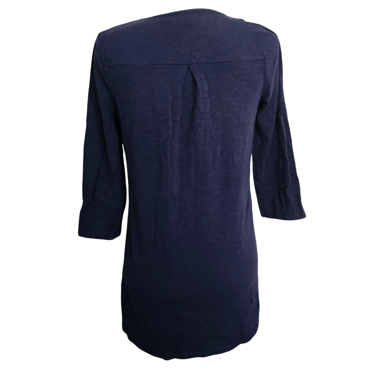 Boden Women's Blue 3/4 Sleeve Cotton Boho Embroidered Bib Tunic Top Size 6