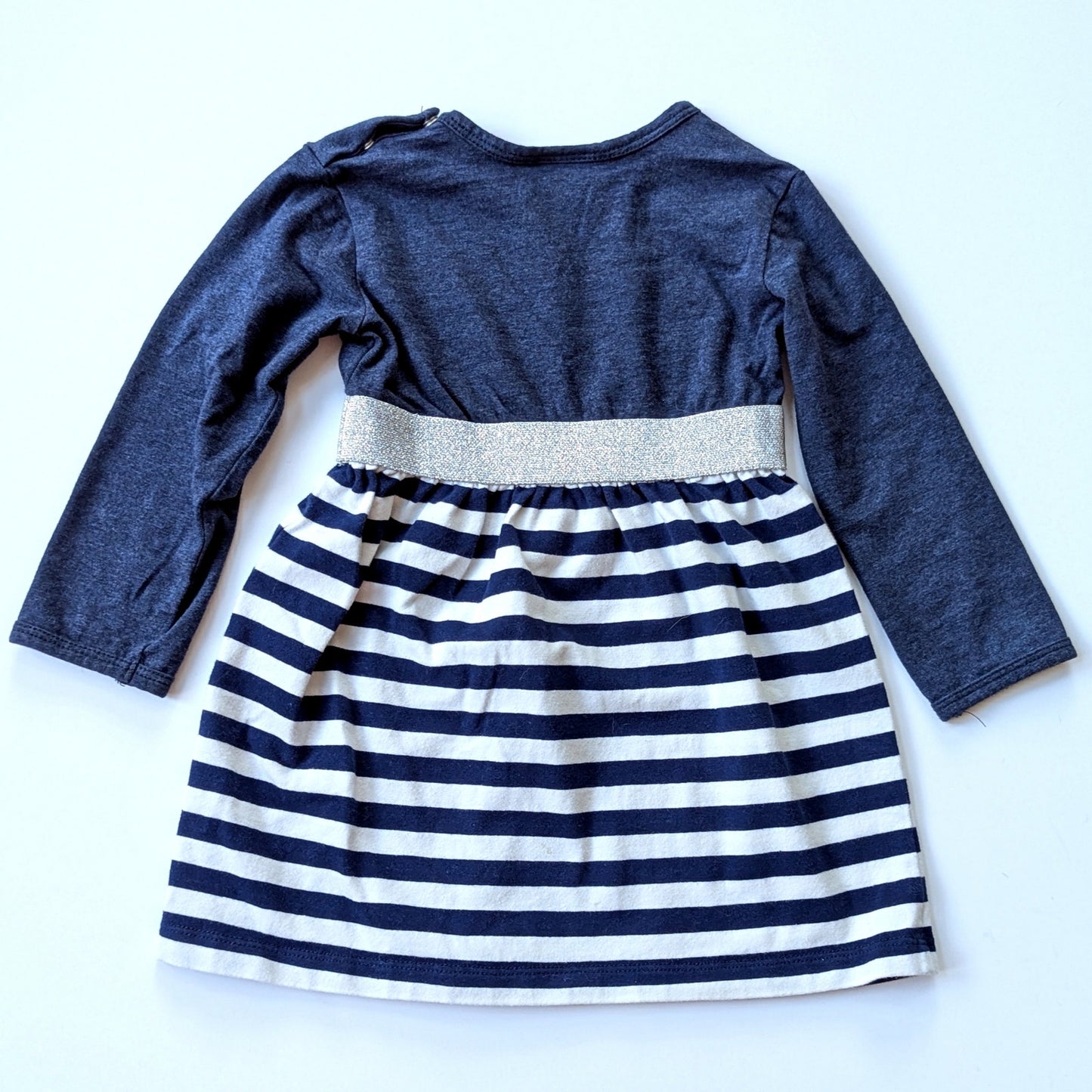 Tooby Doo Party Play Dress Blue Stripes Dress Silver Sparkle Belt Sz 18-24 mos