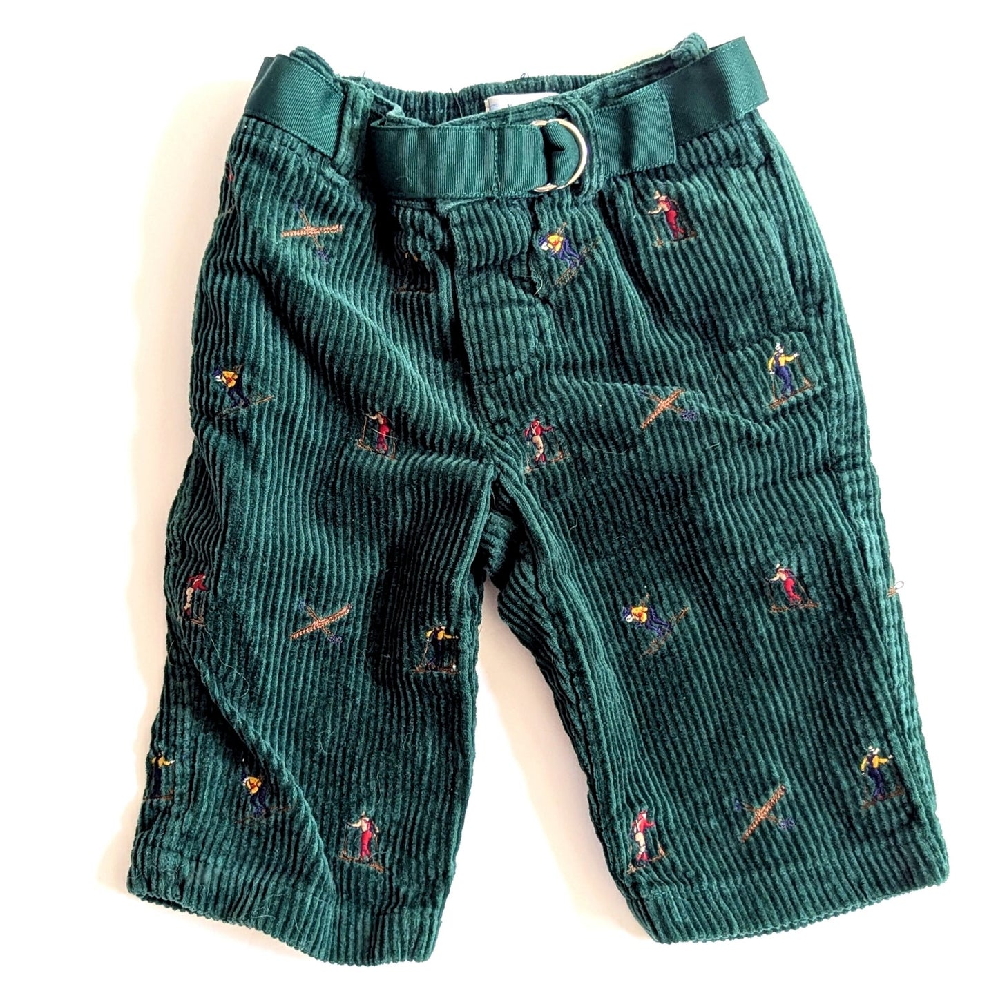 Ralph Lauren Infant Skier Embroidered Green Belted Corduroy Pants | Size 6 Months