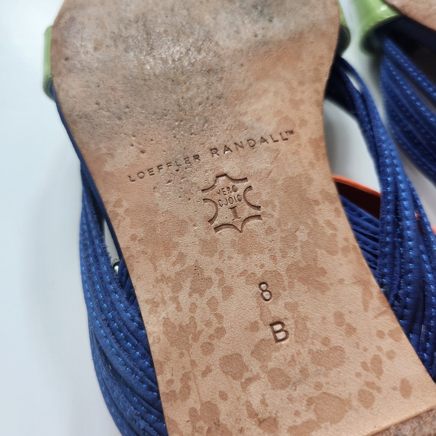 Loeffler Randall Women’s Strappy Flat Sandals Blue Orange Mint Green Suede Size 8