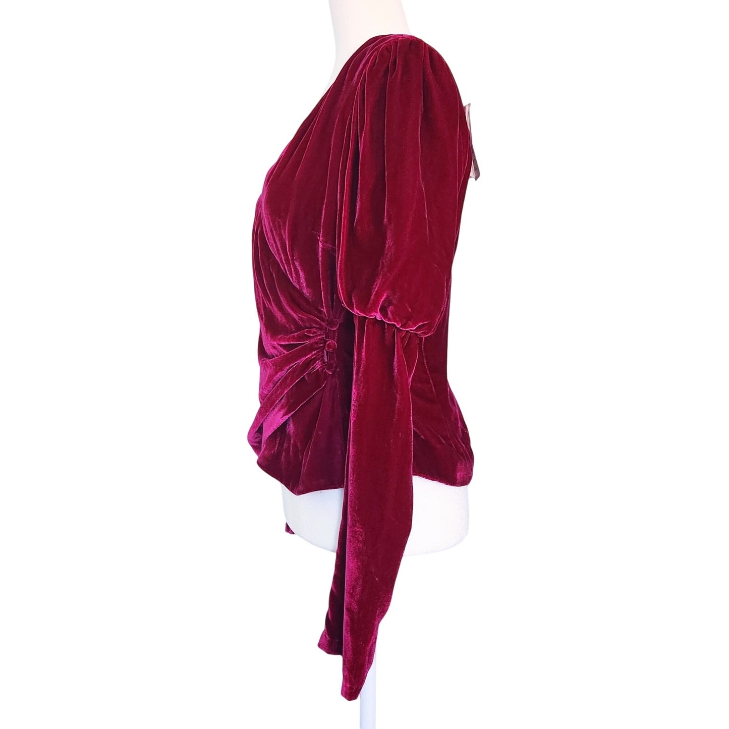 Cinq à Sept Women's Theo Velvet Puff Sleeve Wrap Top Fuschia Size S Silk Rayon Blend NWT