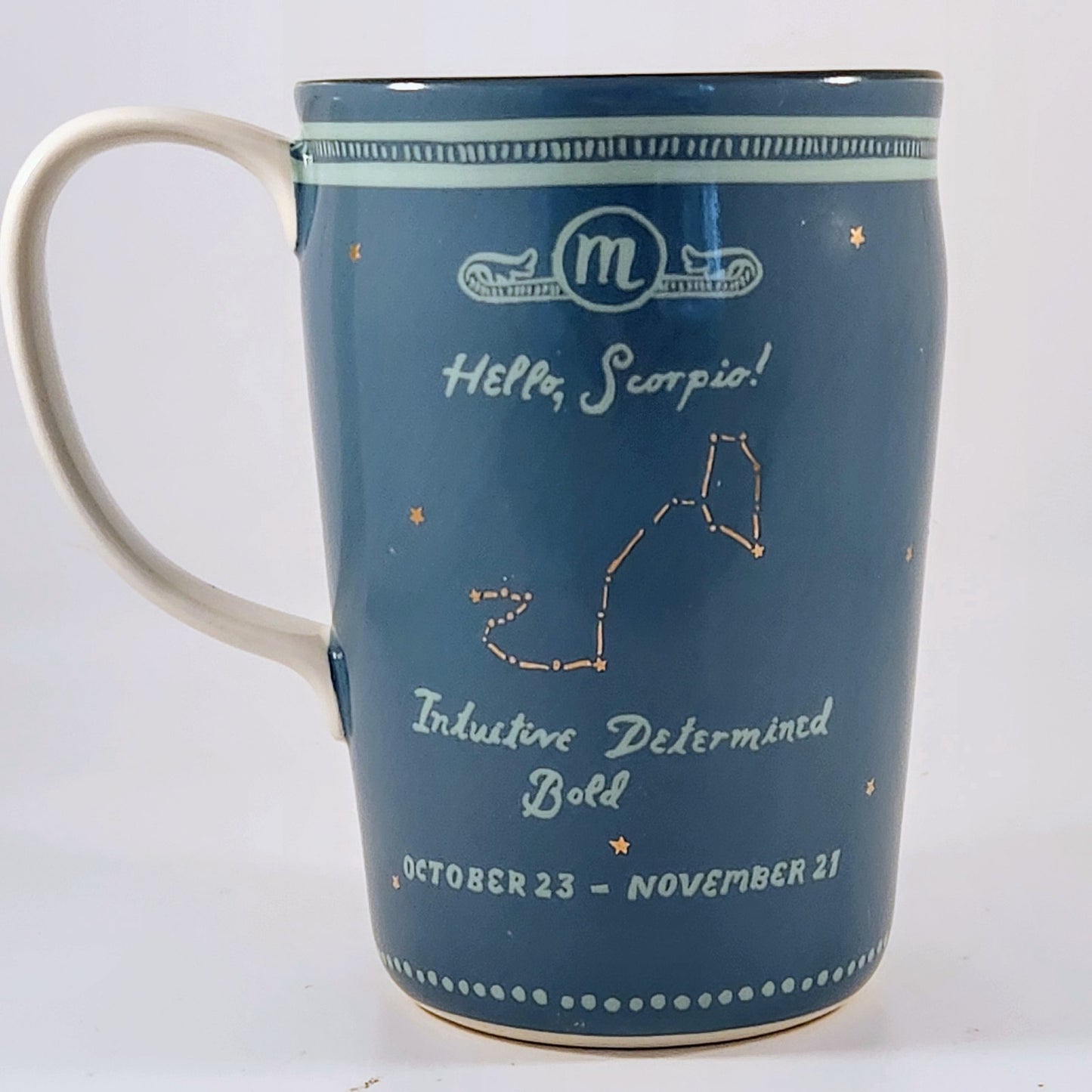 Anthropologie Danielle Kroll Teal & Metallic Gold Zodiac "Scorpio" Mug 14 oz | Home