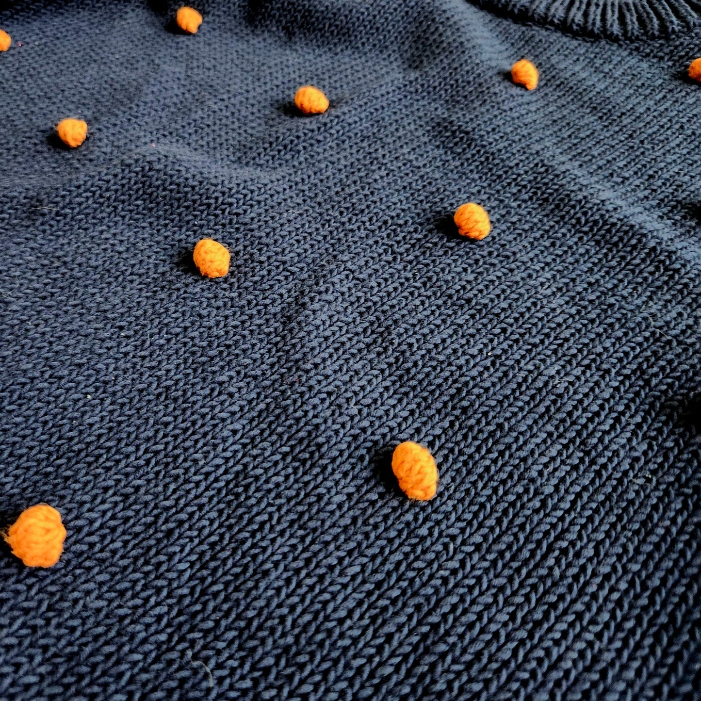 Madewell Wellesley Bobble Pullover Sweater Navy & Orange Pom-Pom Size M