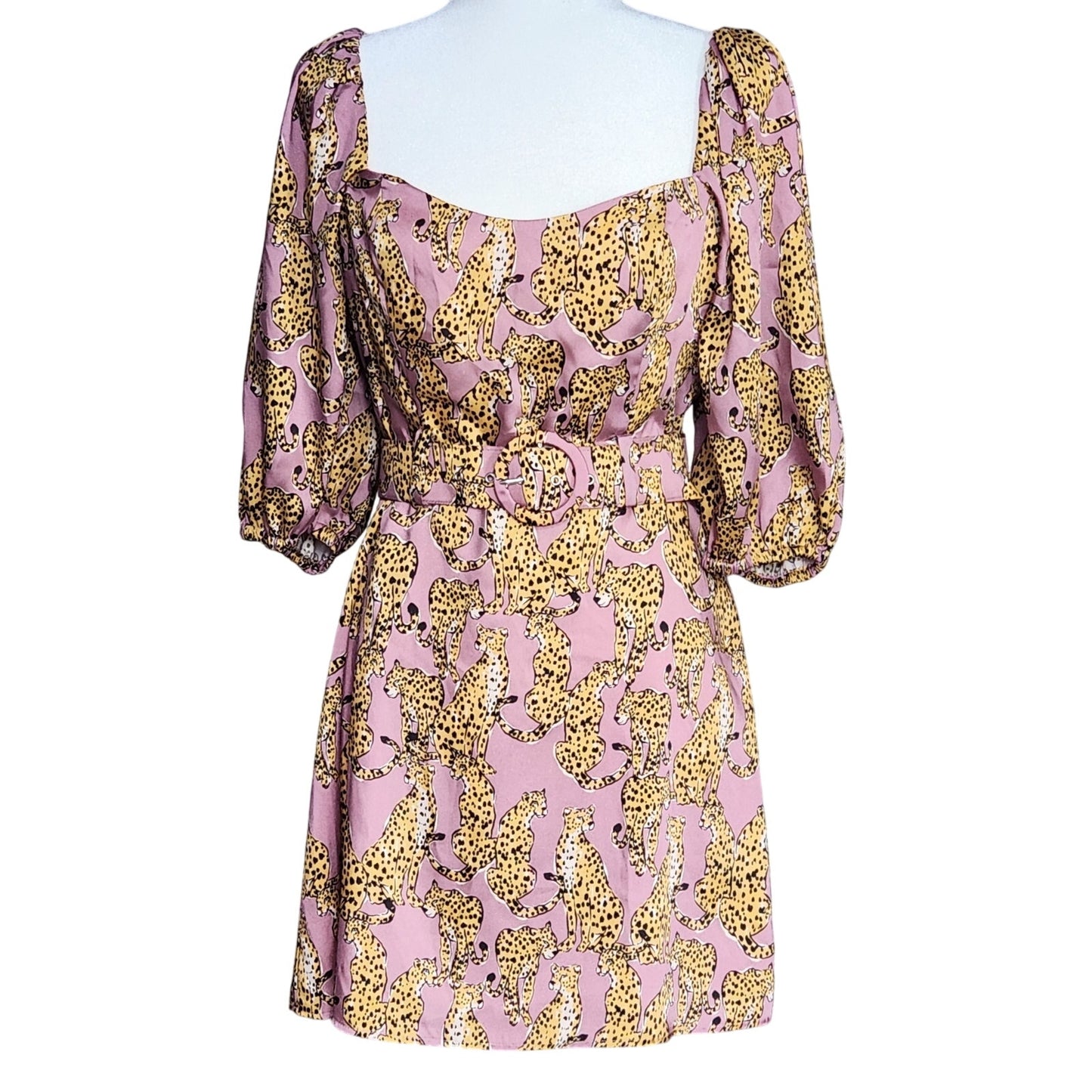 π Lavender Brown Mauve Pink Cheetah Print Mini Belted Dress β Women Size S