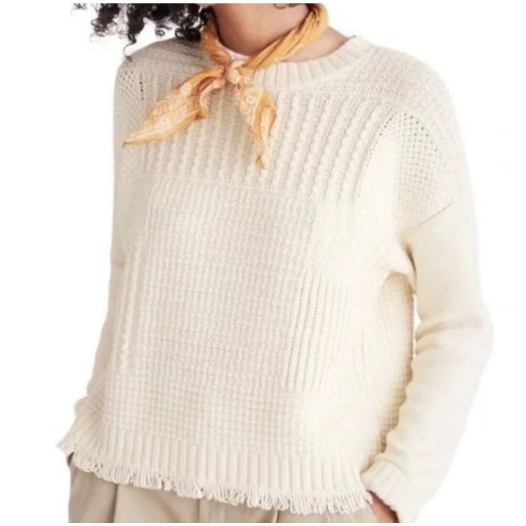Madewell Stitchmix Pullover Sweater Ivory Merino Wool Size Small EUC