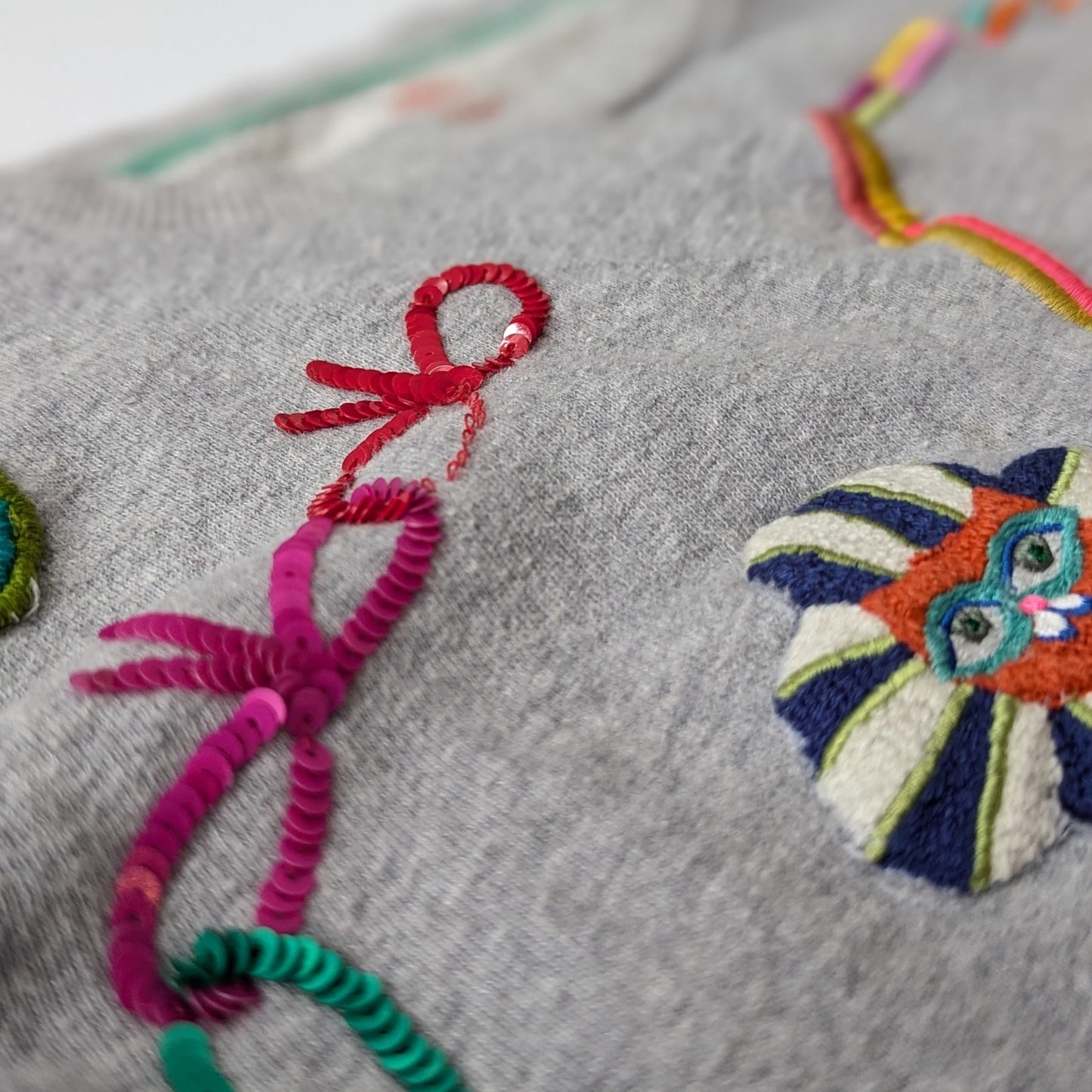 Oilily Believe Sweater Gray Crewneck Sequins Embroidery Size 7 | 122 cm