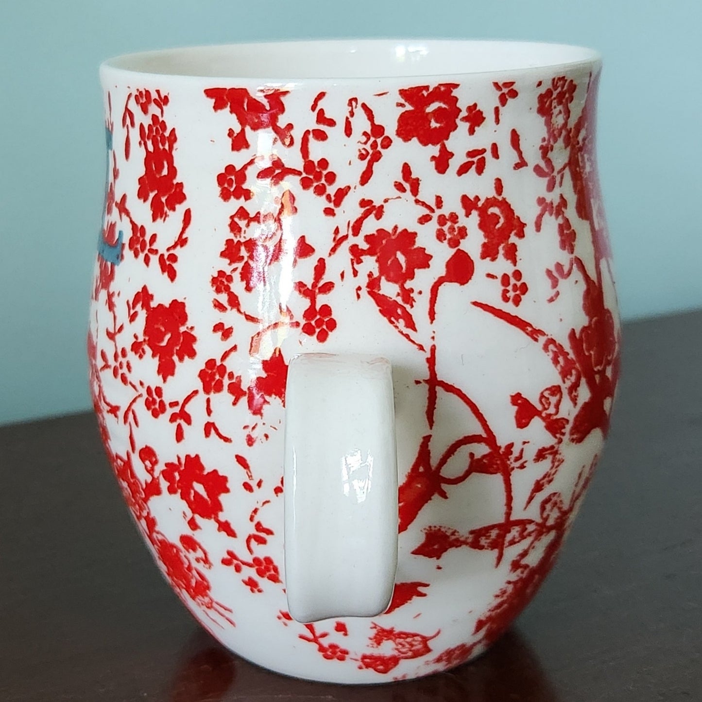 Anthropologie Homegrown Monogram L Red Floral Toile Initial Mug