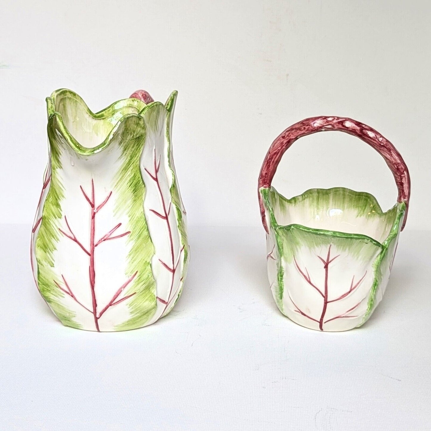 The Haldon Group Tobacco Leaf Pitcher and Bowl with Handle Vintage 1988