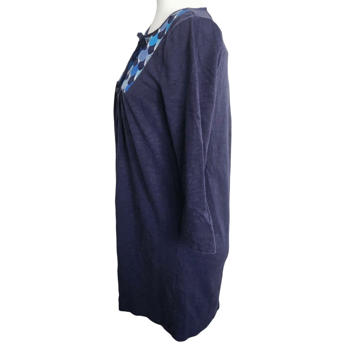Boden Women's Blue 3/4 Sleeve Cotton Boho Embroidered Bib Tunic Top Size 6