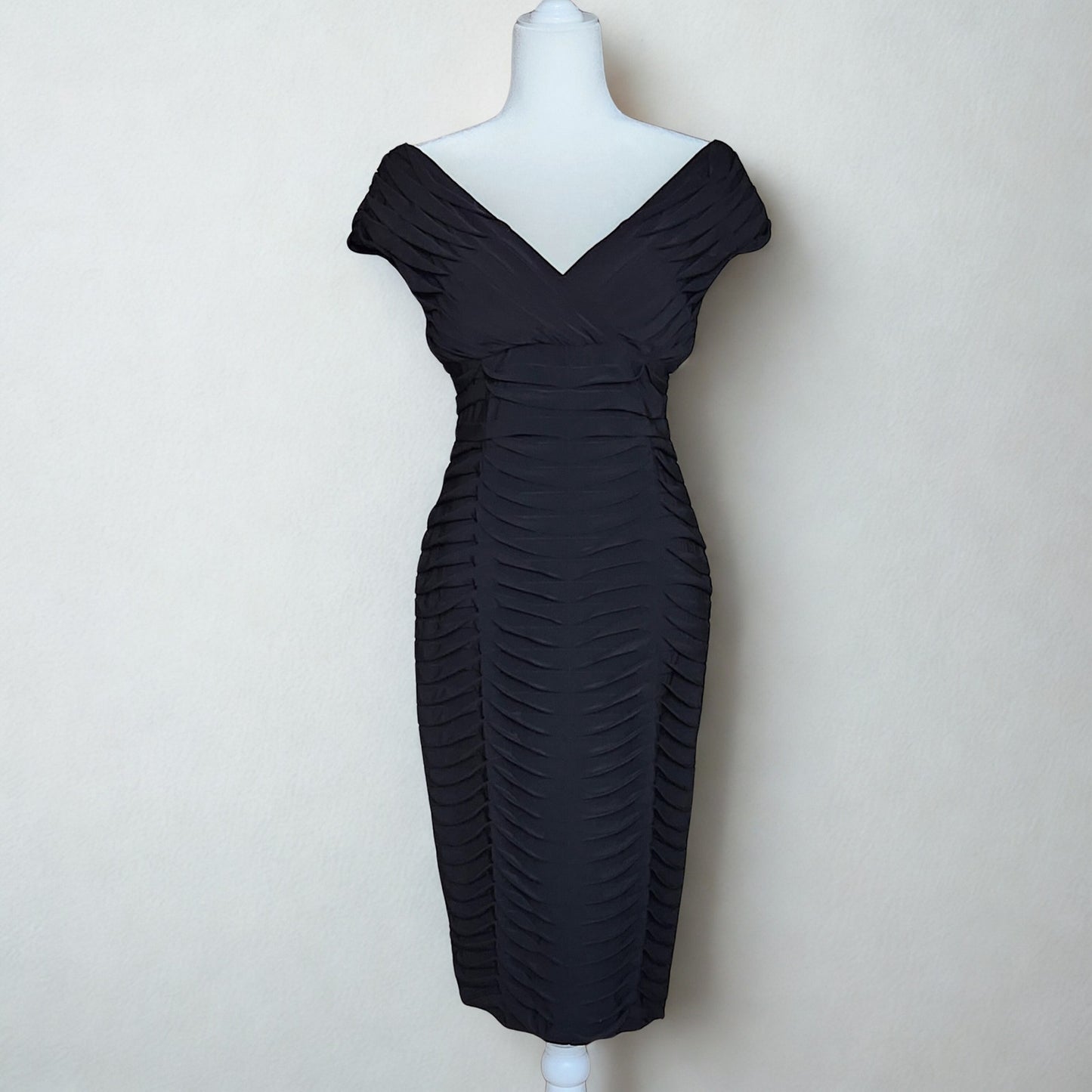 🖤 Adrianna Papell Black Ruched Vintage Style Cocktail Dress Women’s Size 8