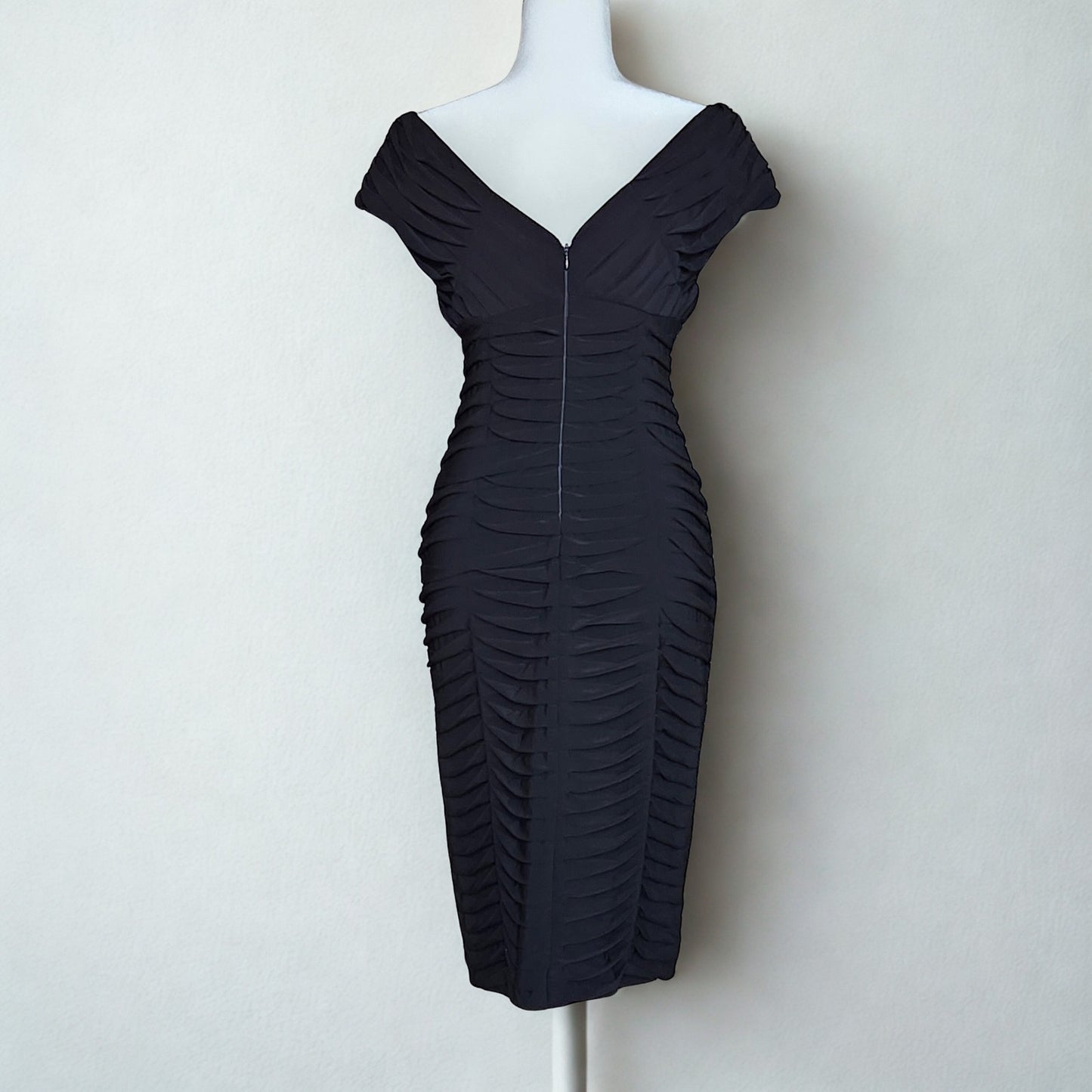 🖤 Adrianna Papell Black Ruched Vintage Style Cocktail Dress Women’s Size 8