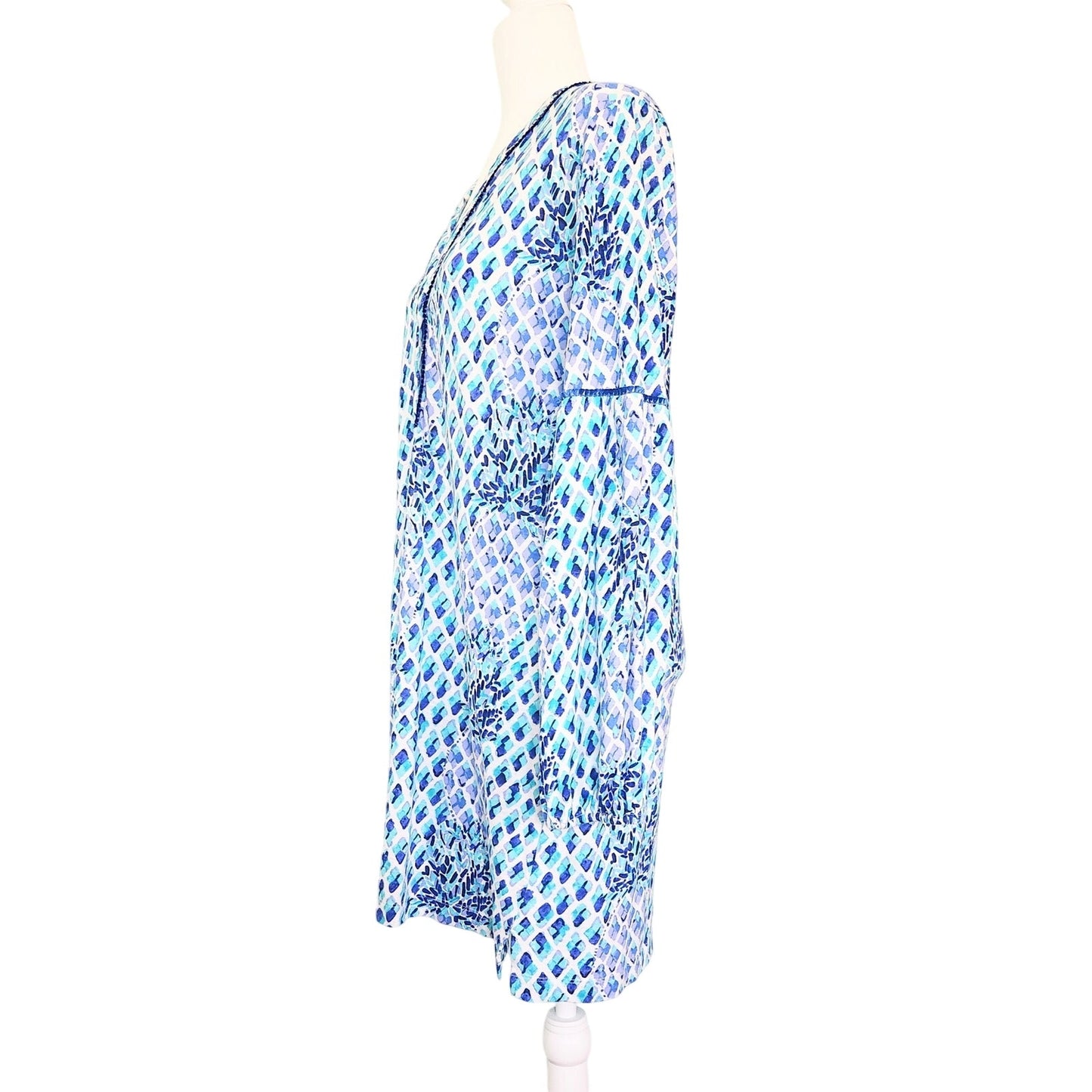 Lilly Pulitzer Aleece Joy Dress Oyster Bay Navy Ruffle Your Feathers Blue Pineapple Print Women's Size Large Long Sleeve Tunic