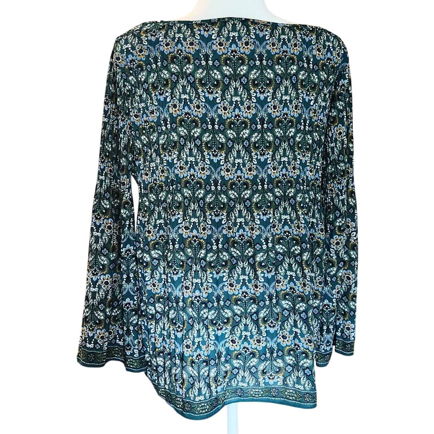Max Studio Women's Green Long Sleeved Crepe Pleated Blouse Size L