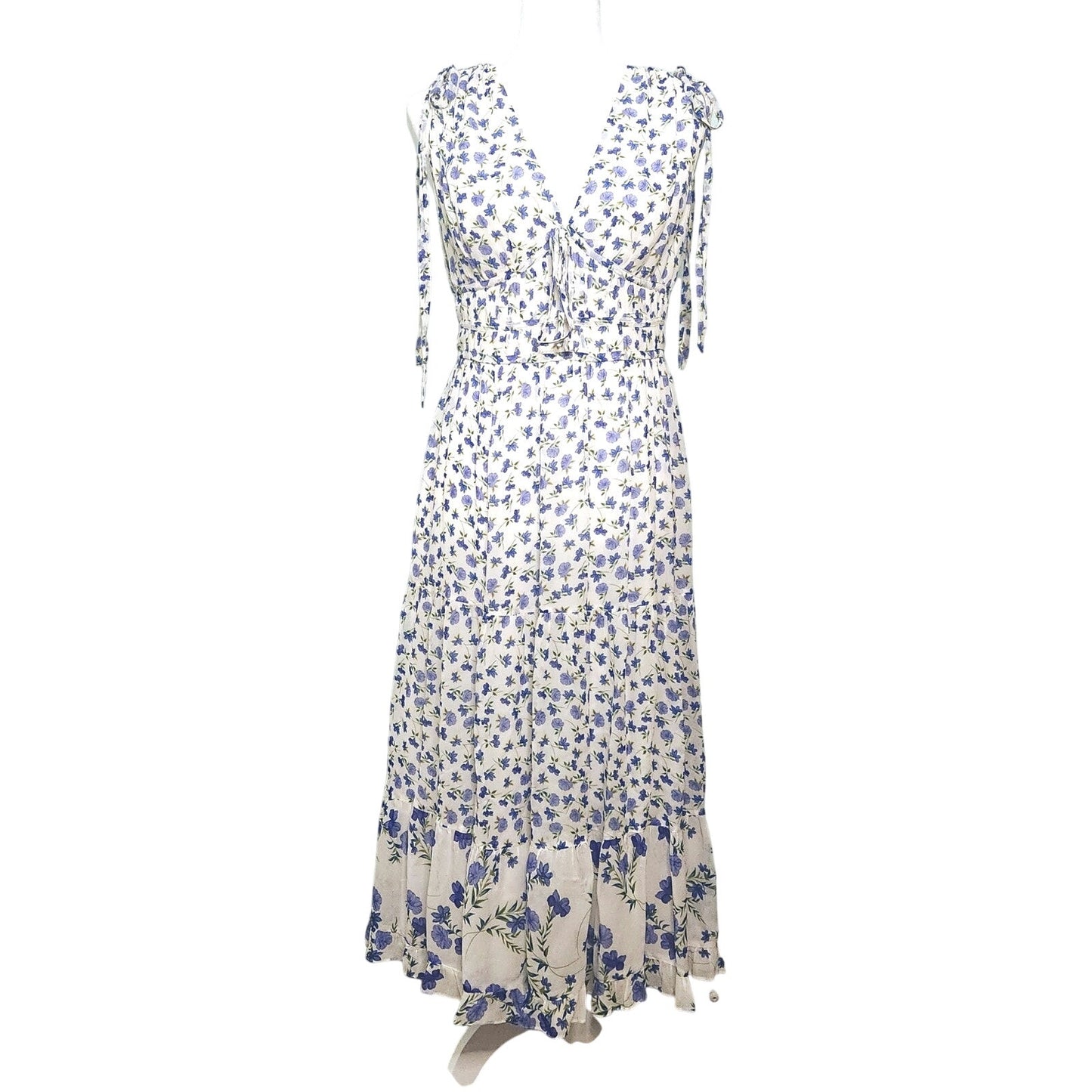 Shoshanna Helena Dress Size 8 Blue Floral Sleeveless Lightweight Viscose Midi