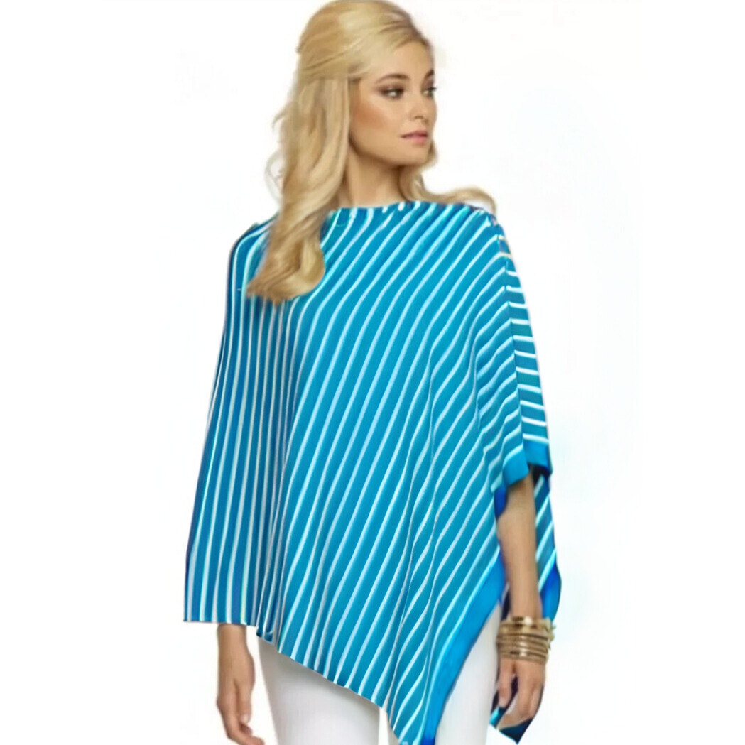 Lilly Pulitzer Women's Harp Wrap Poncho Sweater Turquoise Getaway Stripe One Size