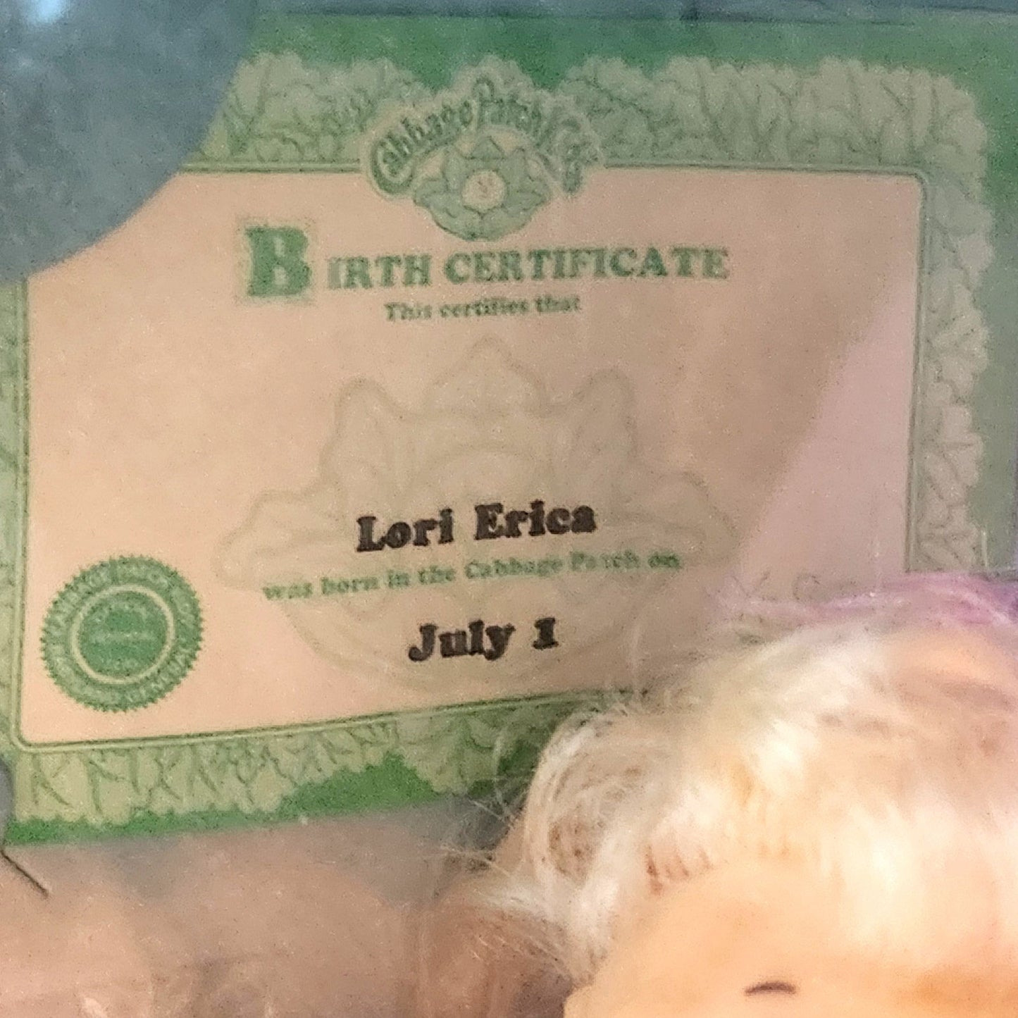 Vintage 1990s Cabbage Patch Kids Collectible Doll Lori Erica New in Original Box