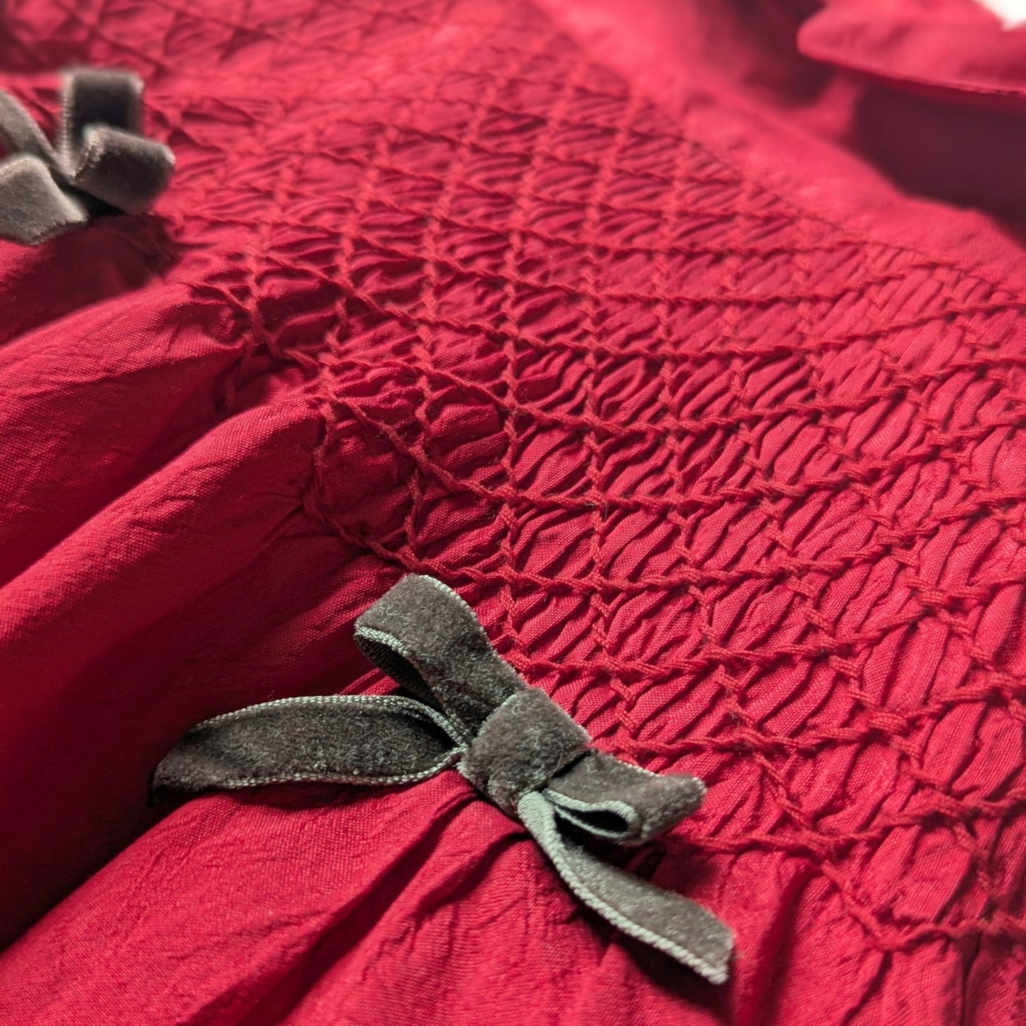 Janie and Jack Baby Girls Red Silk Flocked Smocked Formal Dress Sz 12-18 mos