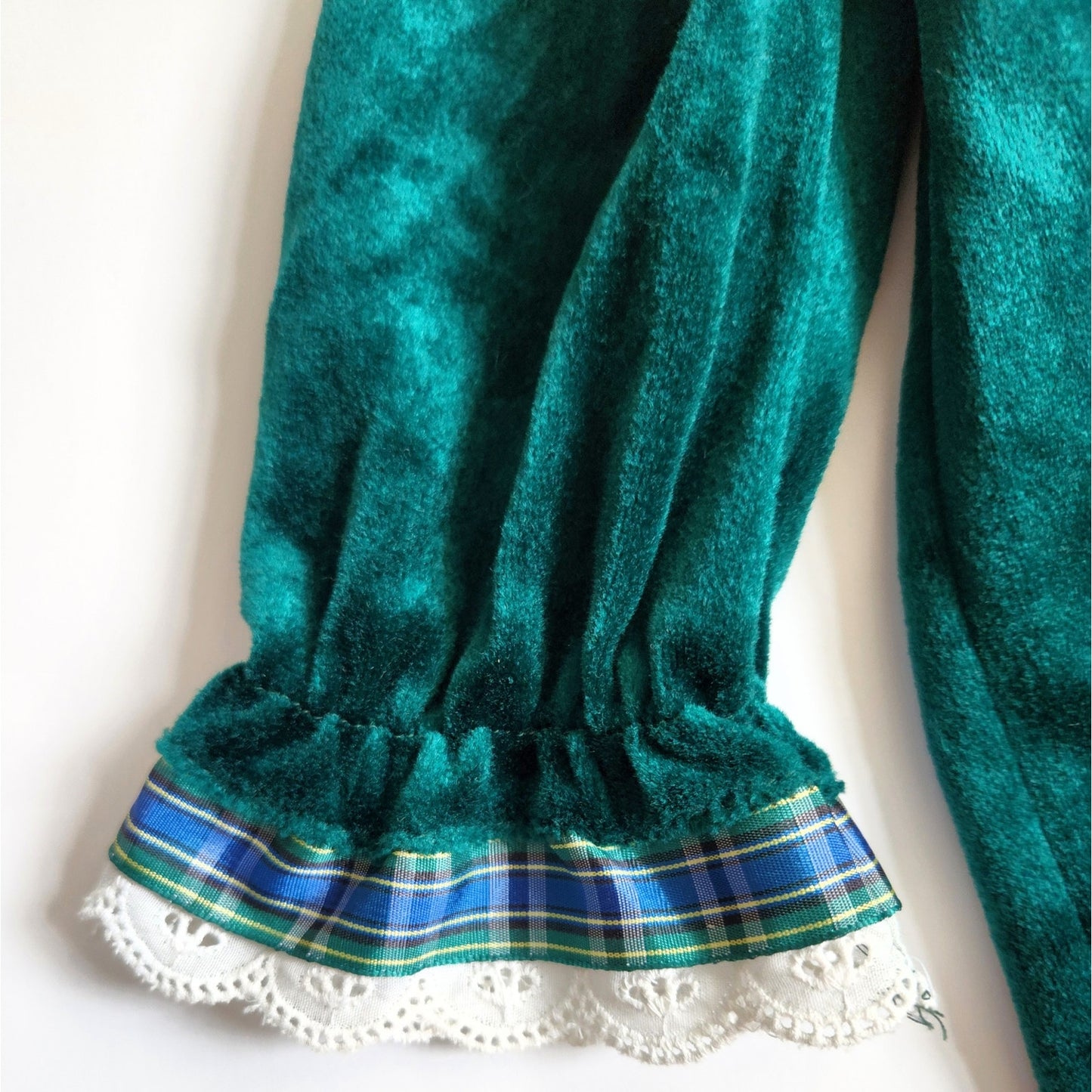 Goodlad Vintage 80s Green Velour Eyelet One Piece Infant Jumpsuit Sz 18 mos