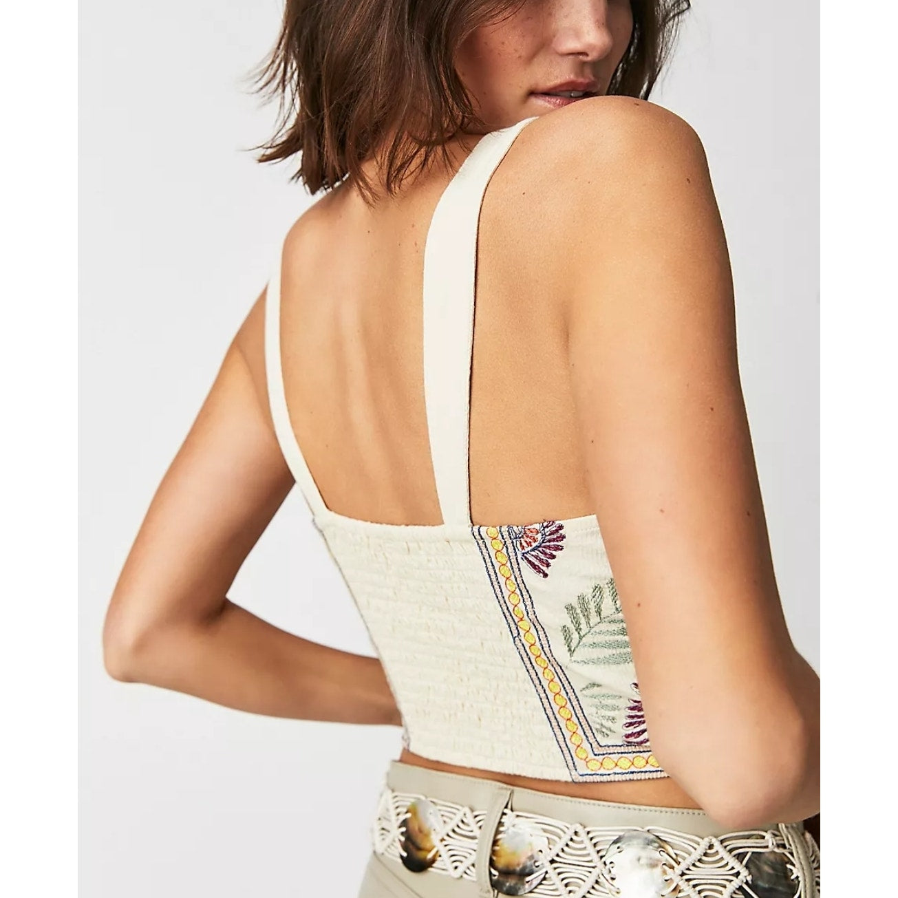 Free People Women's Datura Corset Sleeveless Crop Top Boho Metallic Embroidery Size S