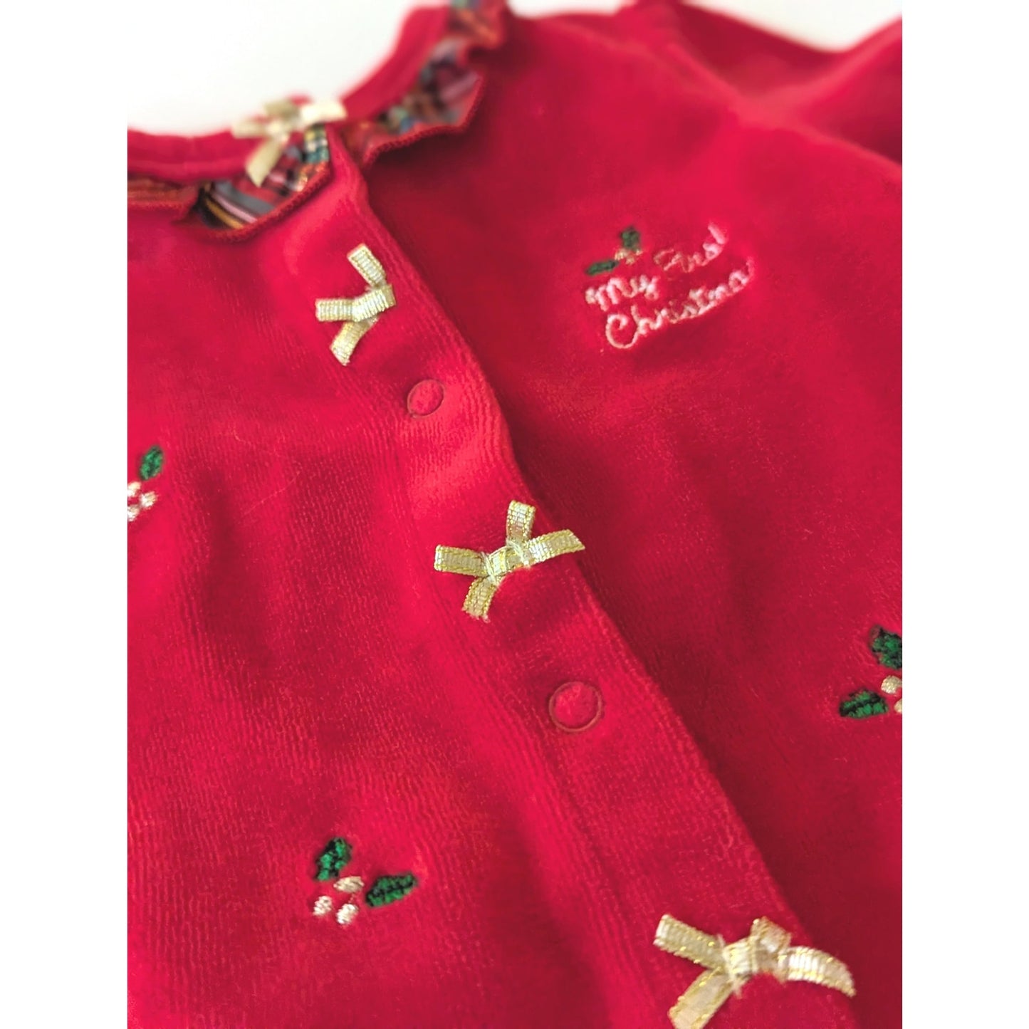 Little Me My First Christmas Footie Outfit Baby Sz 9 Mos Red Velour Ruffles