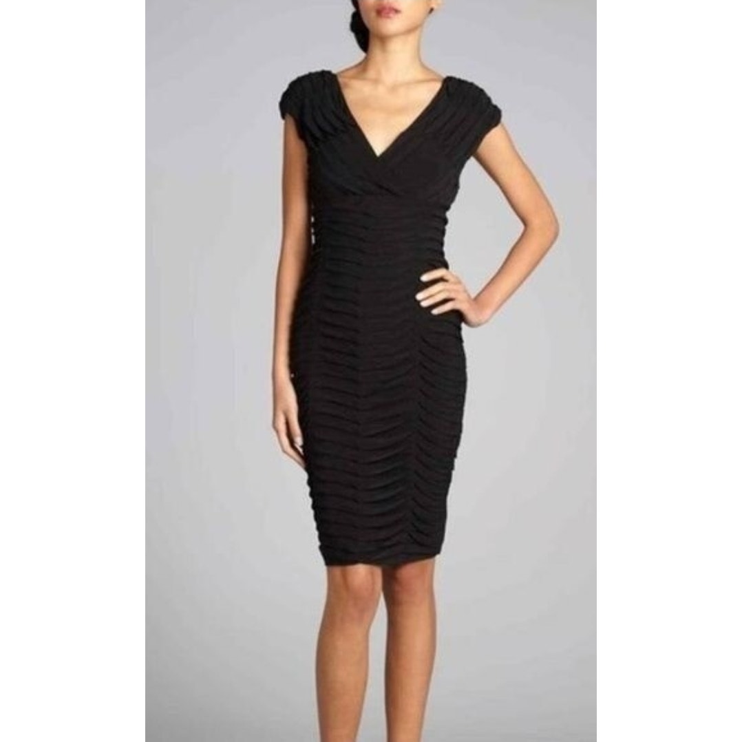 🖤 Adrianna Papell Black Ruched Vintage Style Cocktail Dress Women’s Size 8