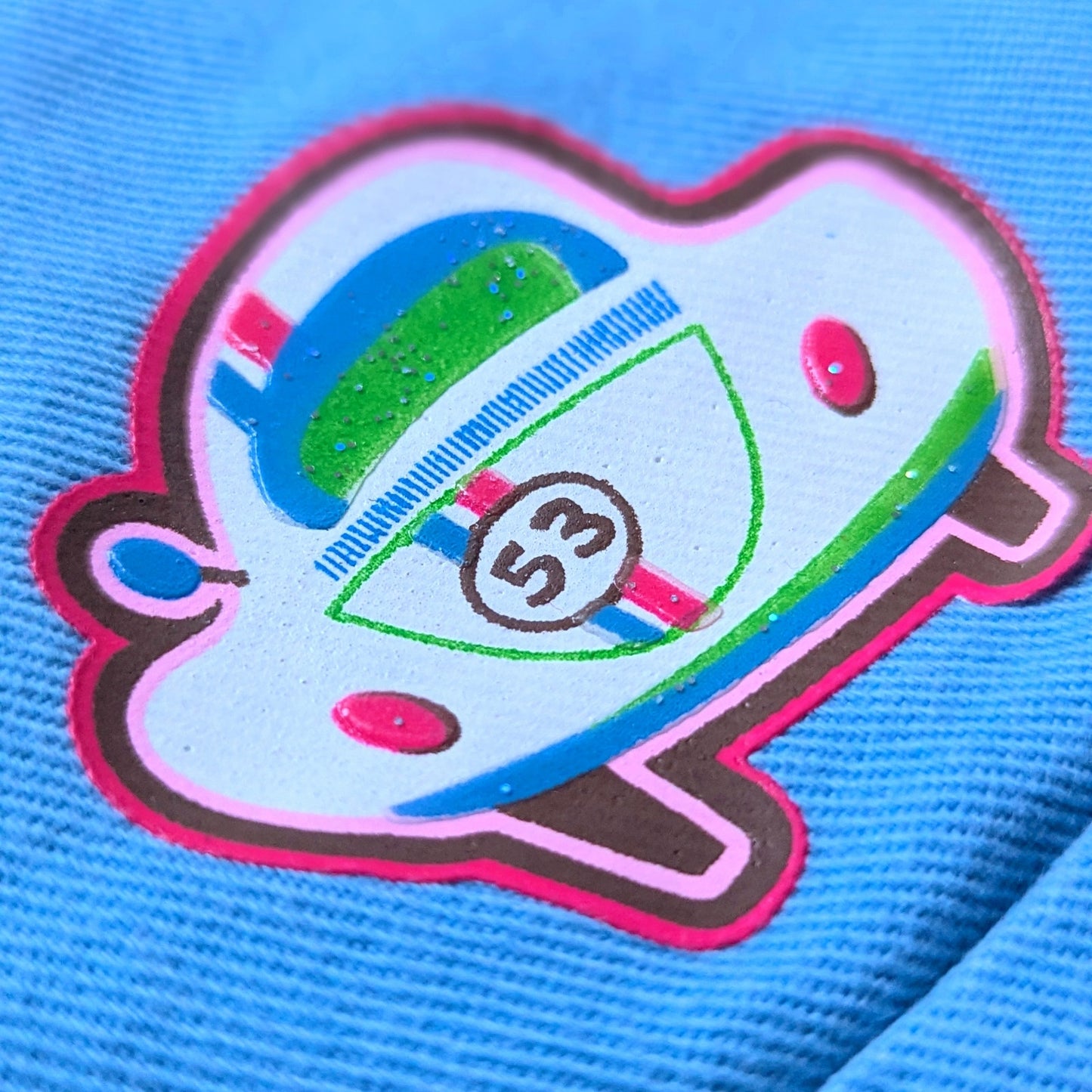 Vintage 2005 Girls Herbie Fully Loaded Blue Cotton Pants Love Bug Decals Girls S 7/8 M