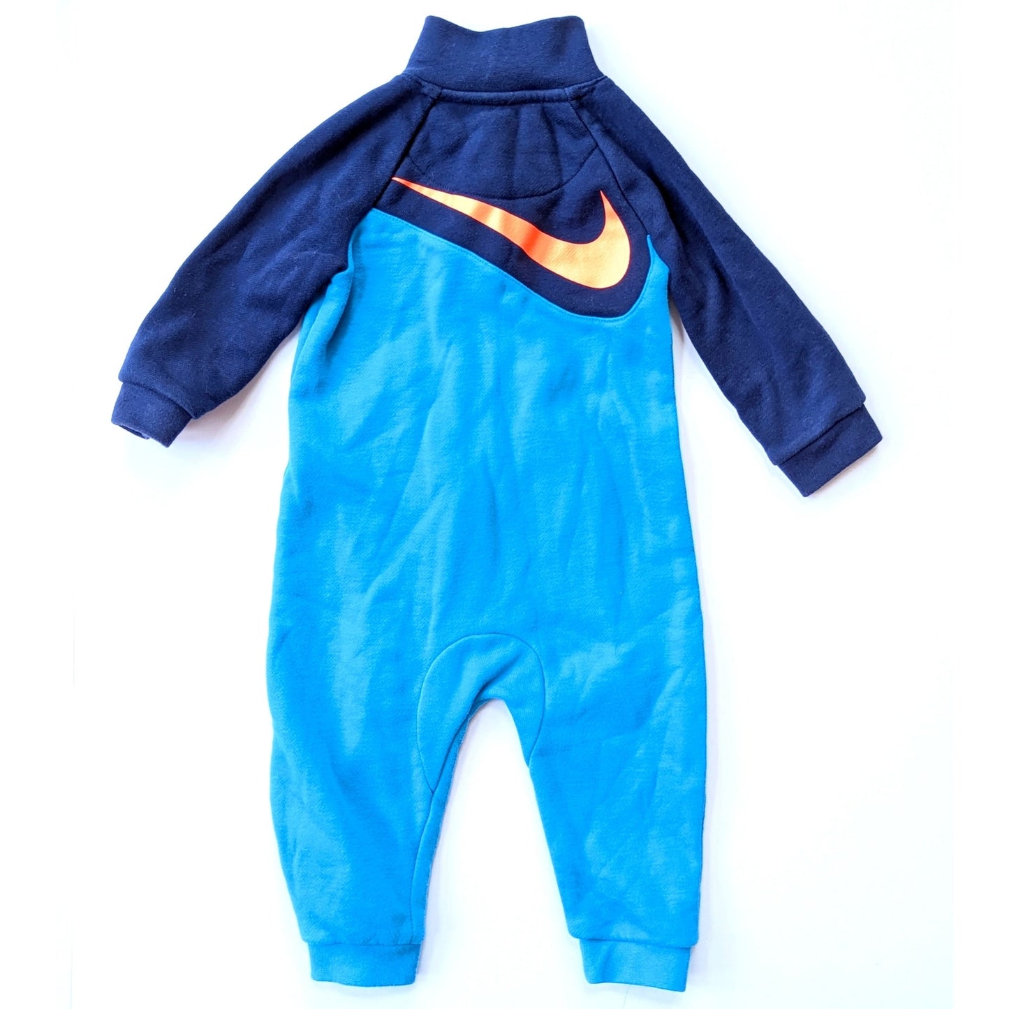 Nike Infant Fleece Color Block Coverall Blue Turquoise Orange Sz 12 mos 74-80 cm