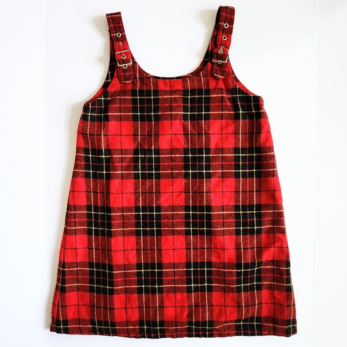 Talbots Kids Vintage 1990s Red Plaid Wool Blend Jumper Dress Size 12
