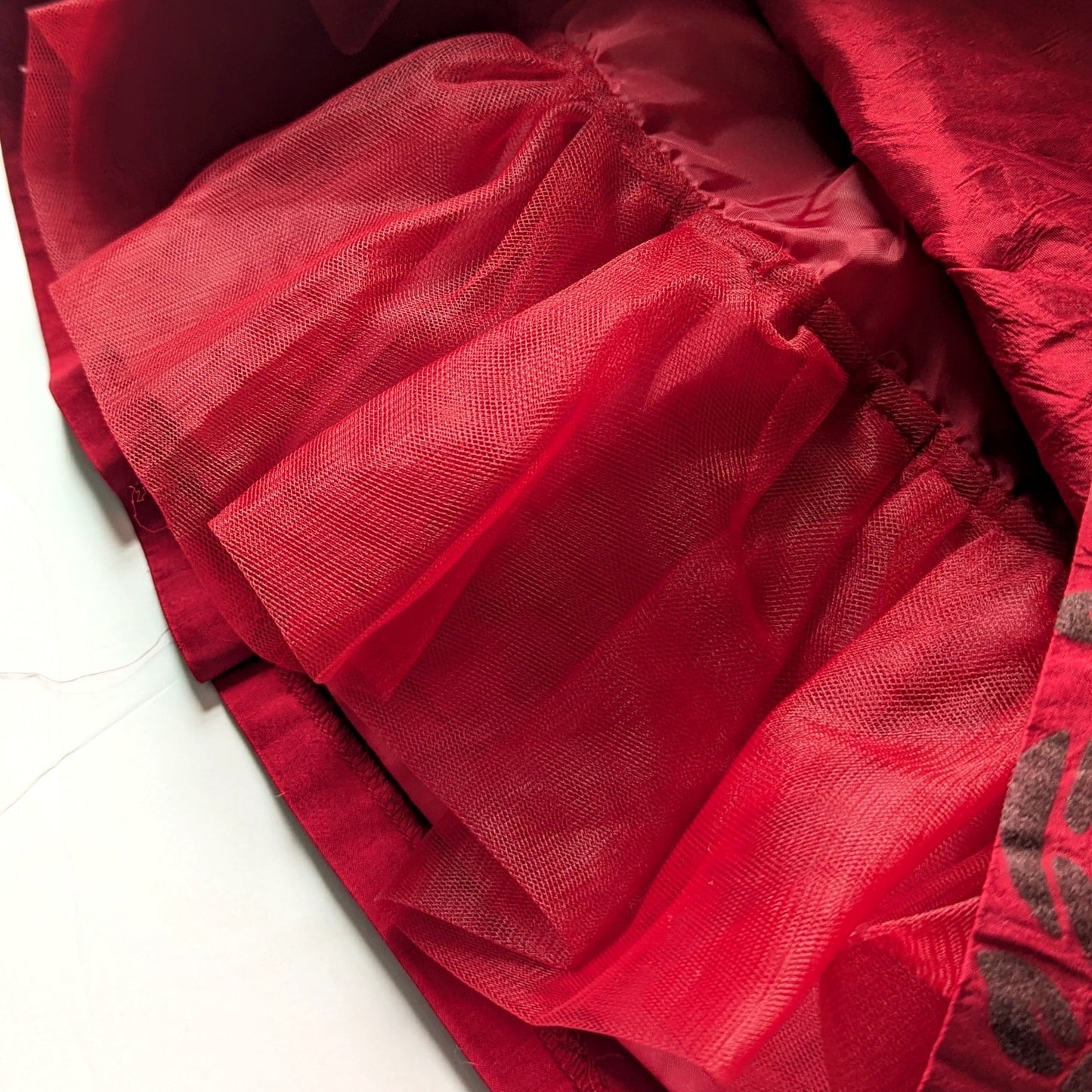 Janie and Jack Baby Girls Red Silk Flocked Smocked Formal Dress Sz 12-18 mos