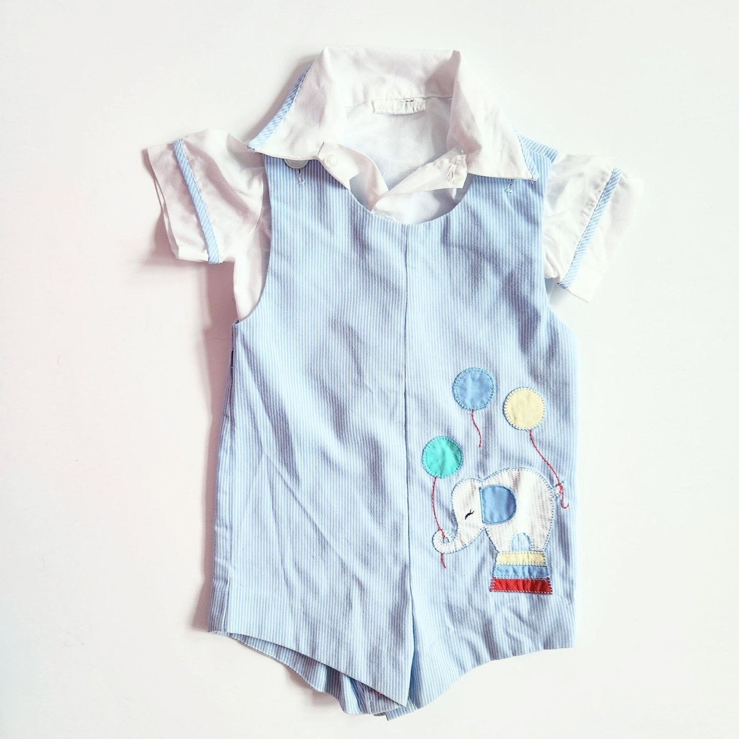 Baby Togs Vintage 80s Circus Elephant Balloons Striped Romper & Shirt Sz 18 mos