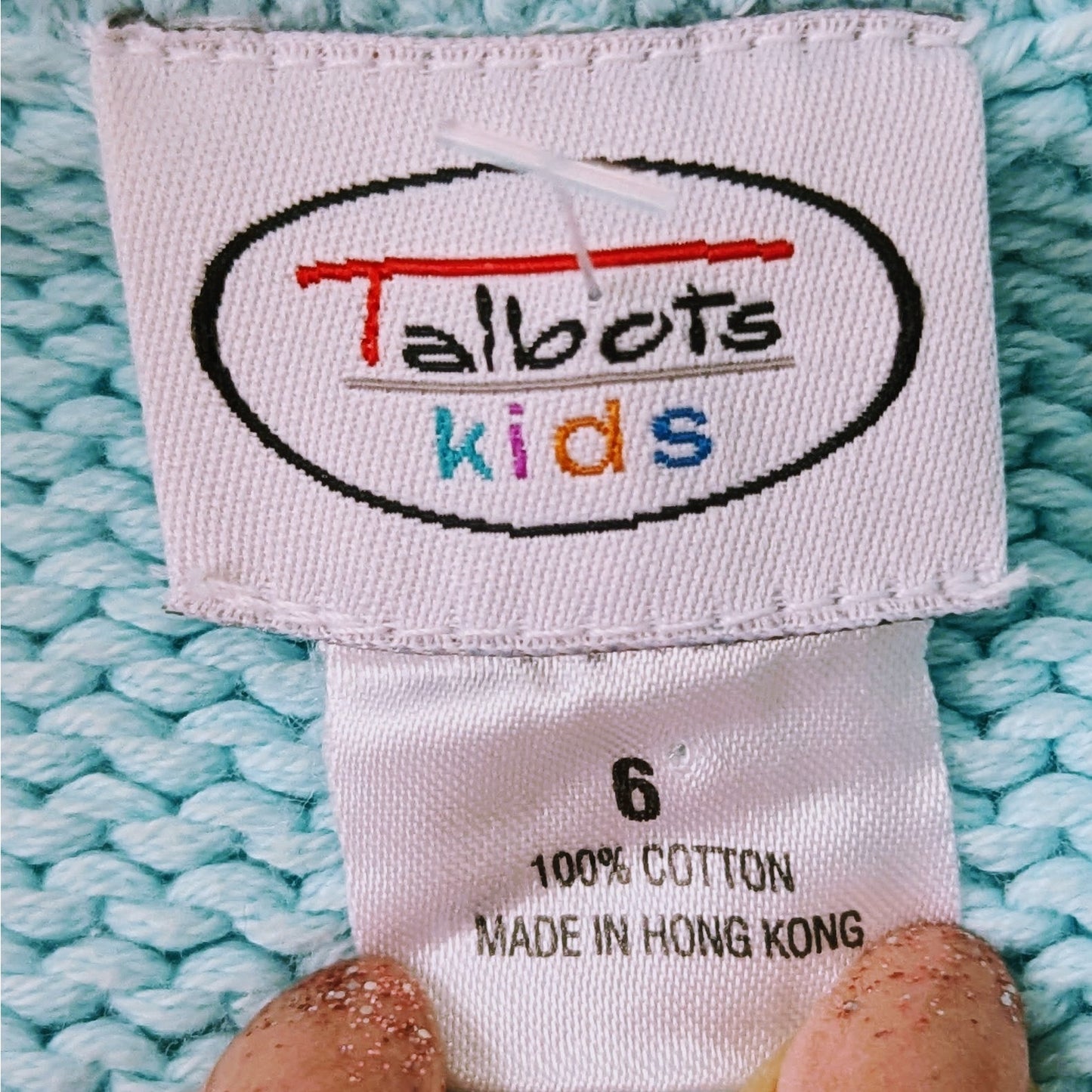 Talbots Kids Vintage 90s Girls Cable Knit Turquoise Polka Dot Zip Cardigan Sz 6