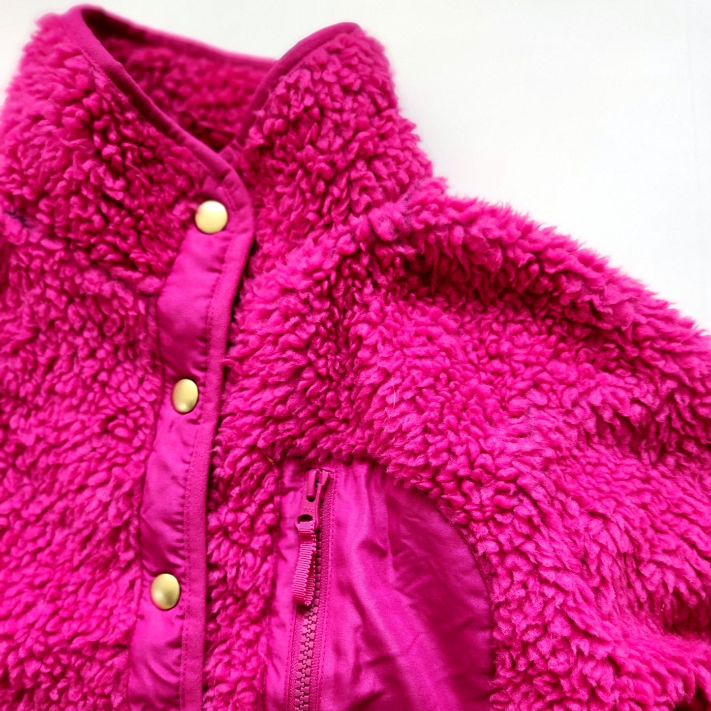 J.Crew Crewcuts Girls' Sherpa Fleece Magenta Snap Jacket Size XL Jersey Lined