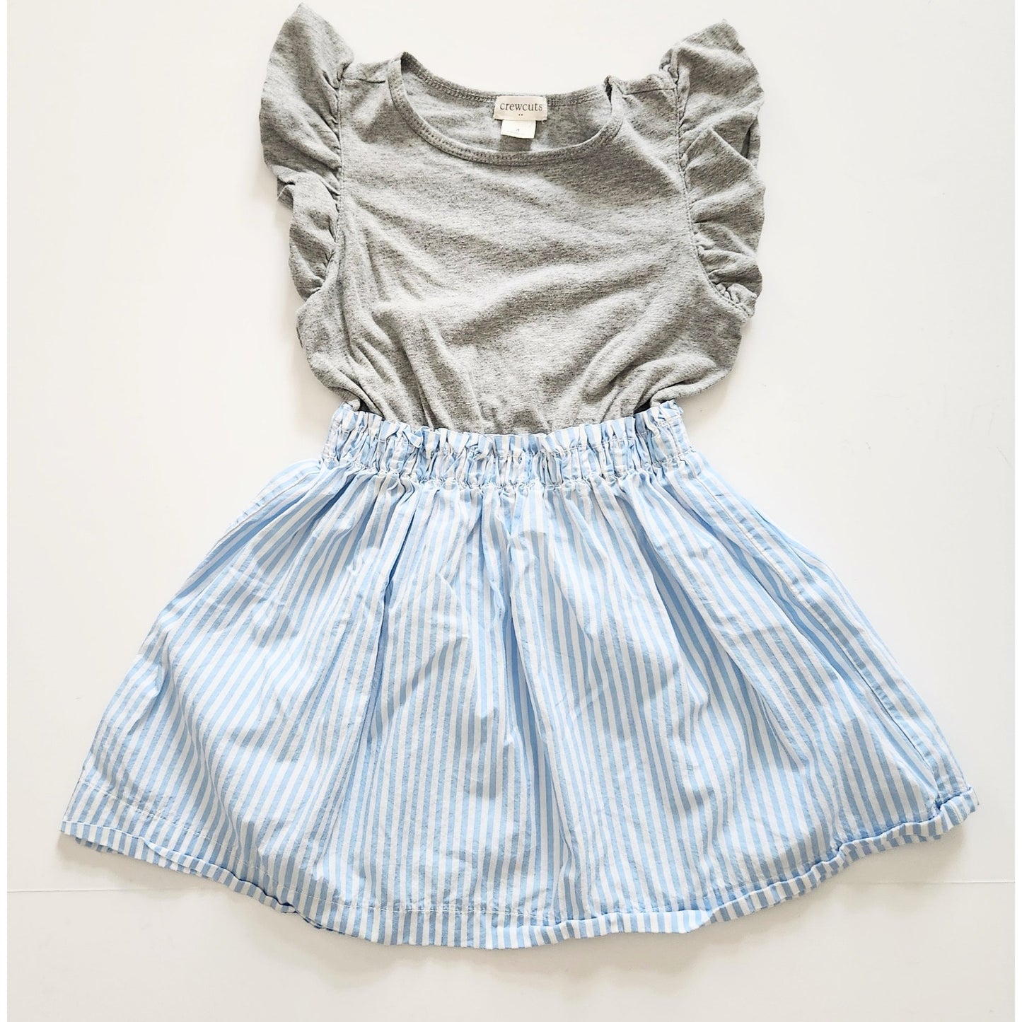 J.Crew Crewcuts Girls Gray Jersey & Blue StripedFlutter Sleeve Dress Size 4