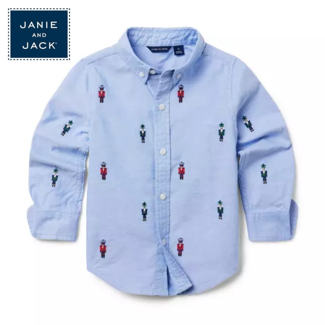Janie and Jack Embroidered Oxford Shirt Nutcracker Blue Button-down Sz 18-24 mos