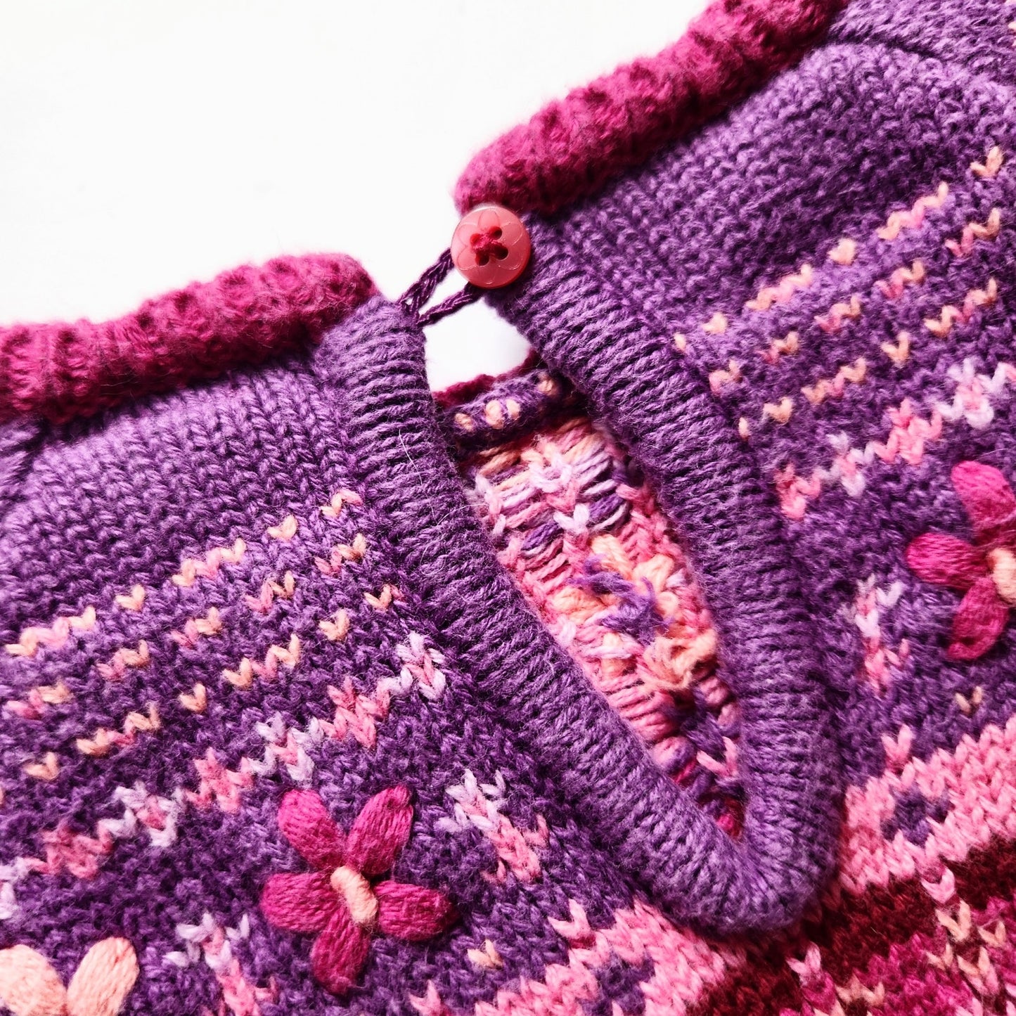 Carter's Vintage 90s Pink & Purple Flowers Hearts Fair Isle Cotton Sweater Sz 2T