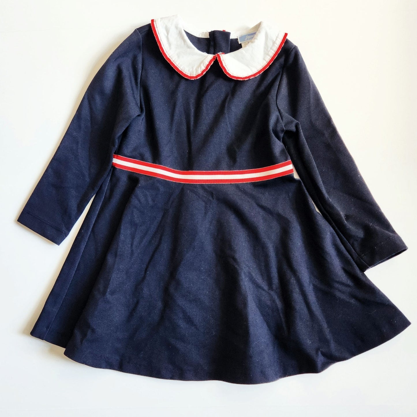 Jacadi Girl Navy Milano Knit Dress | Size 5A / 110 cm | Peter Pan Collar Preppy