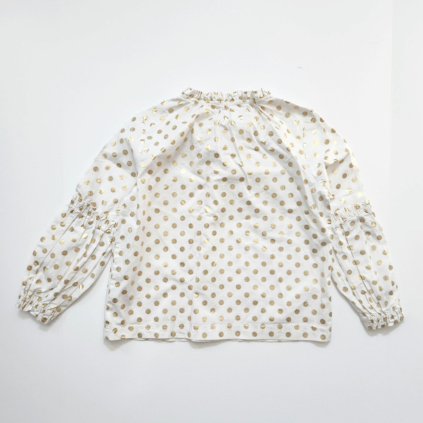 Crewcuts Shiny Gold Polka Dot Elaine Bubble Sleeve Cotton Blouse Girls Sz 10